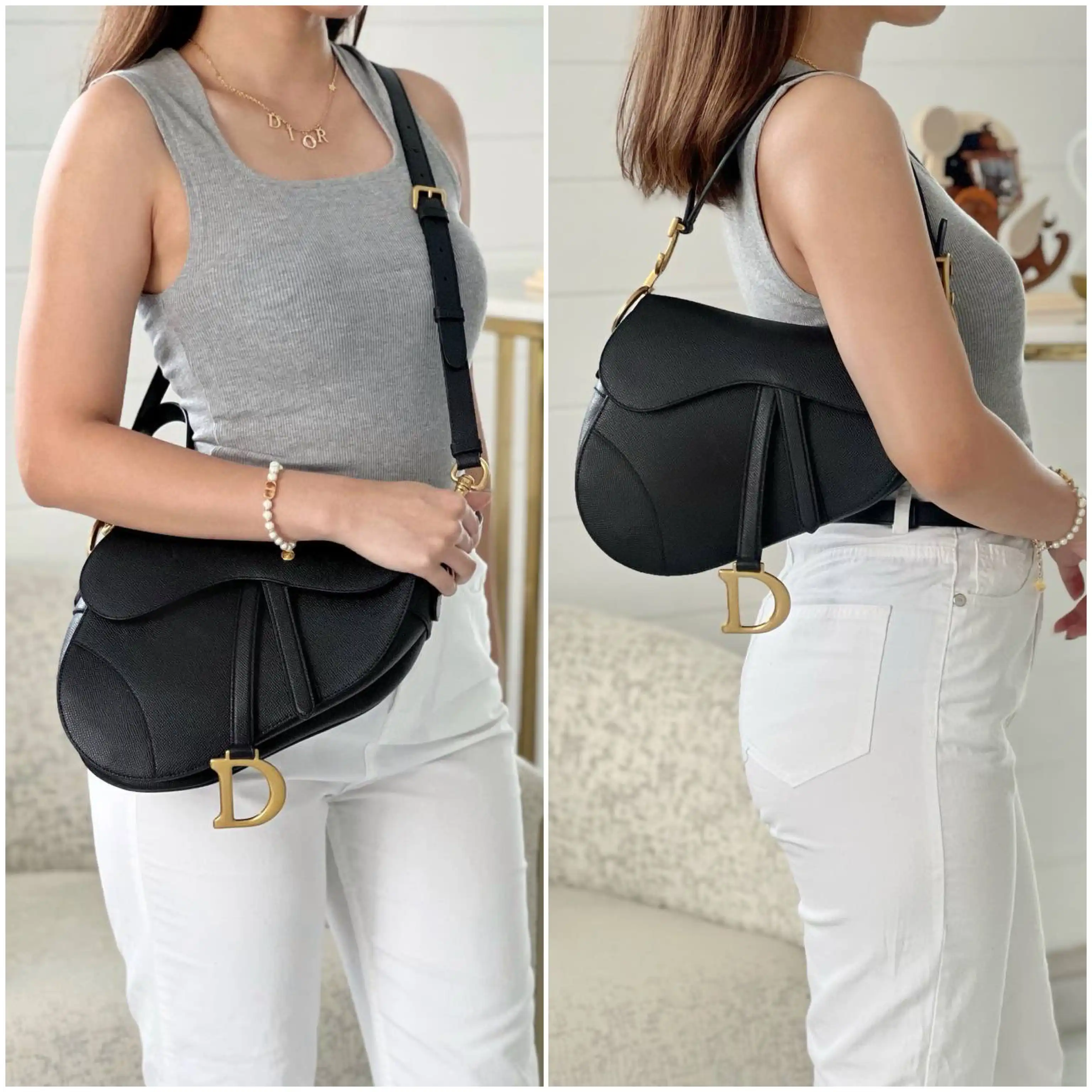 DIOR Dior Saddle Medium Black Adjustable strap