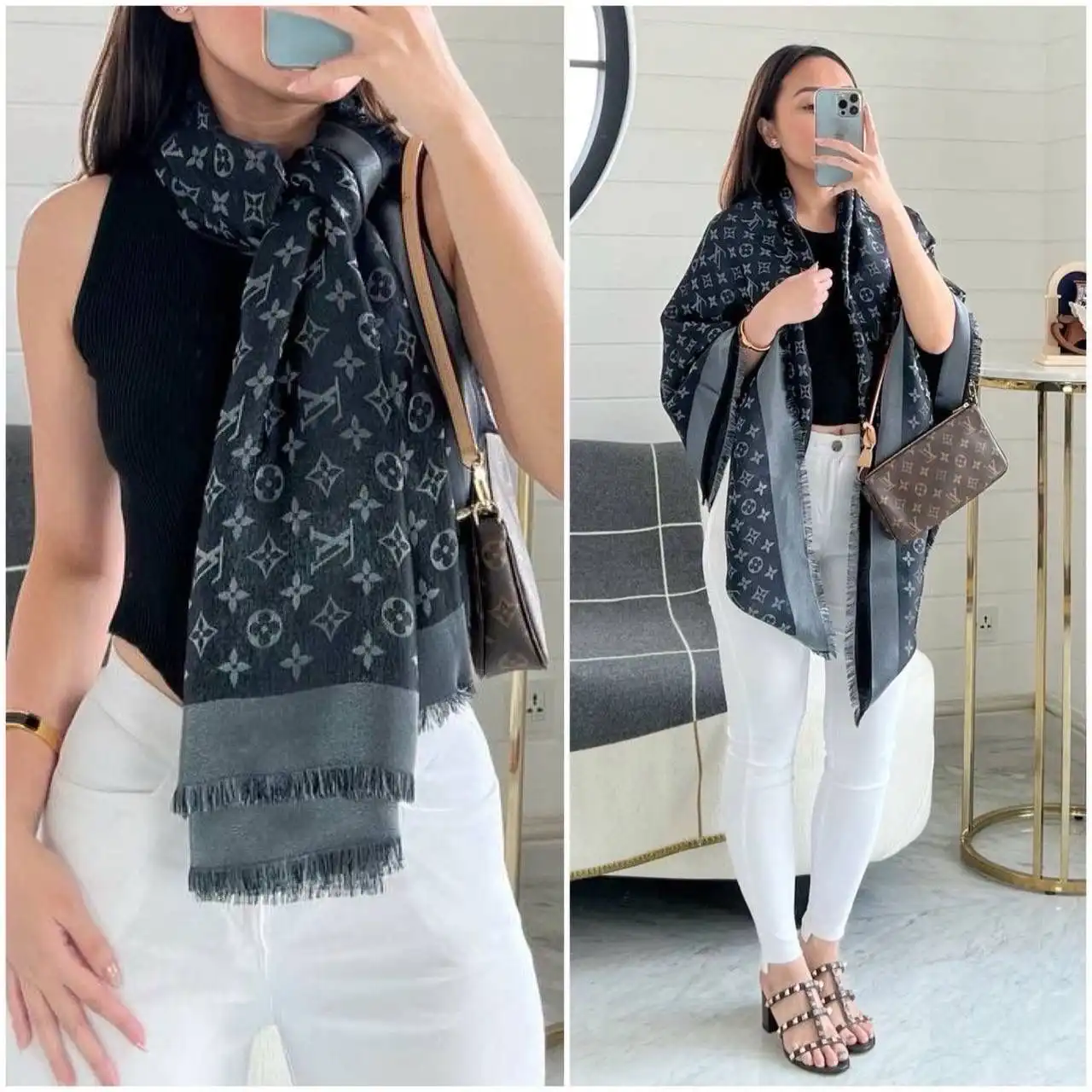 Louis Vuitton LV Monogram Shine Shawl / Scarf Black