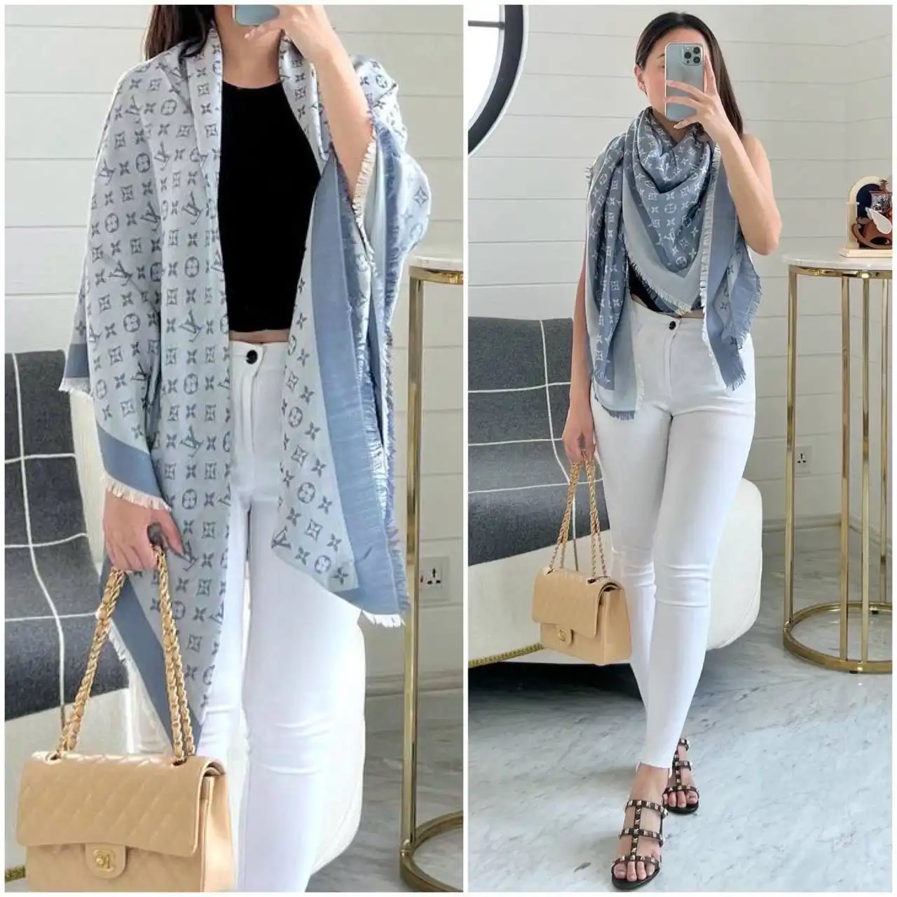 Louis Vuitton LV Monogram Denim Shawl Scarf Bleu Clair