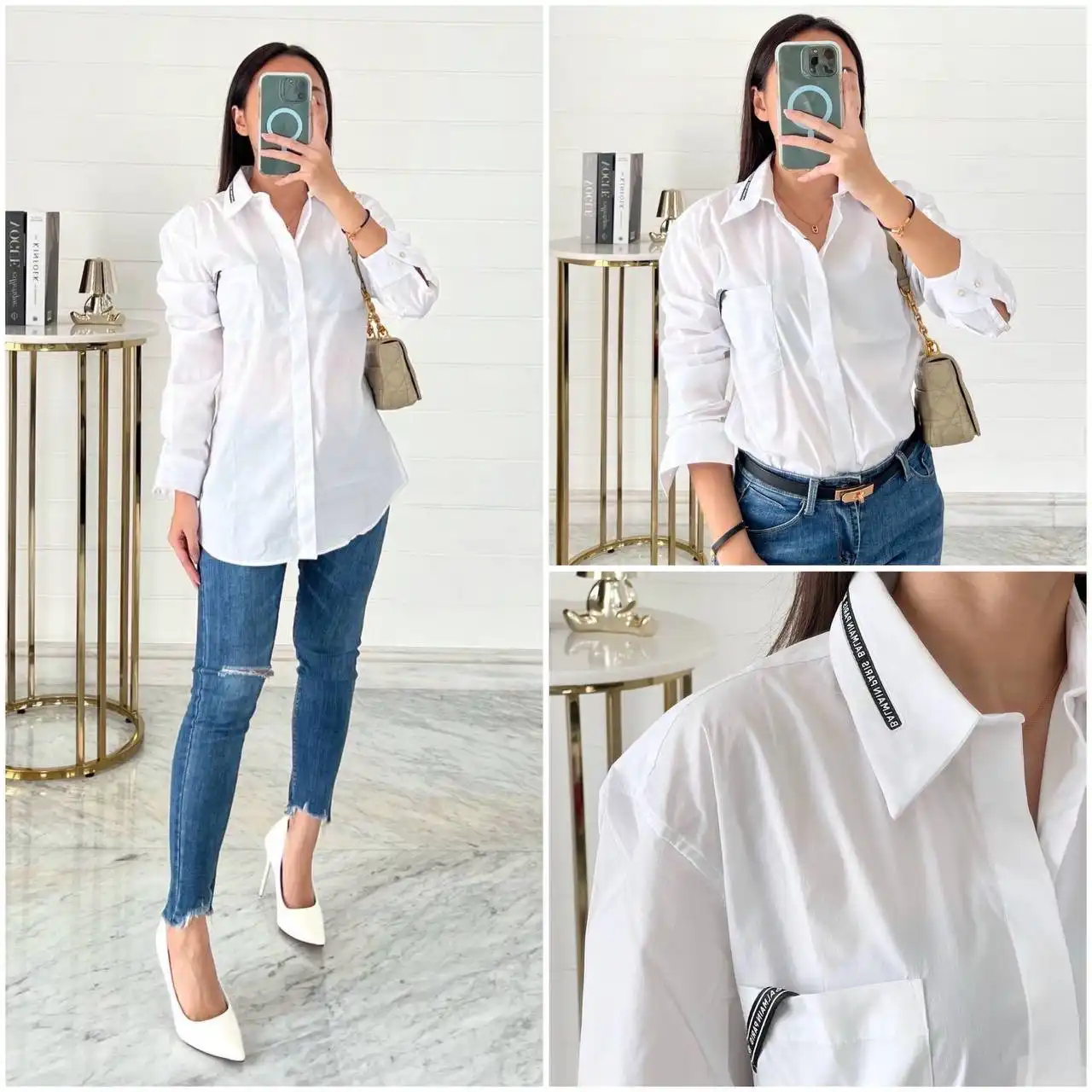 Balmain Balmain Long Sleeve Shirt White List Collar