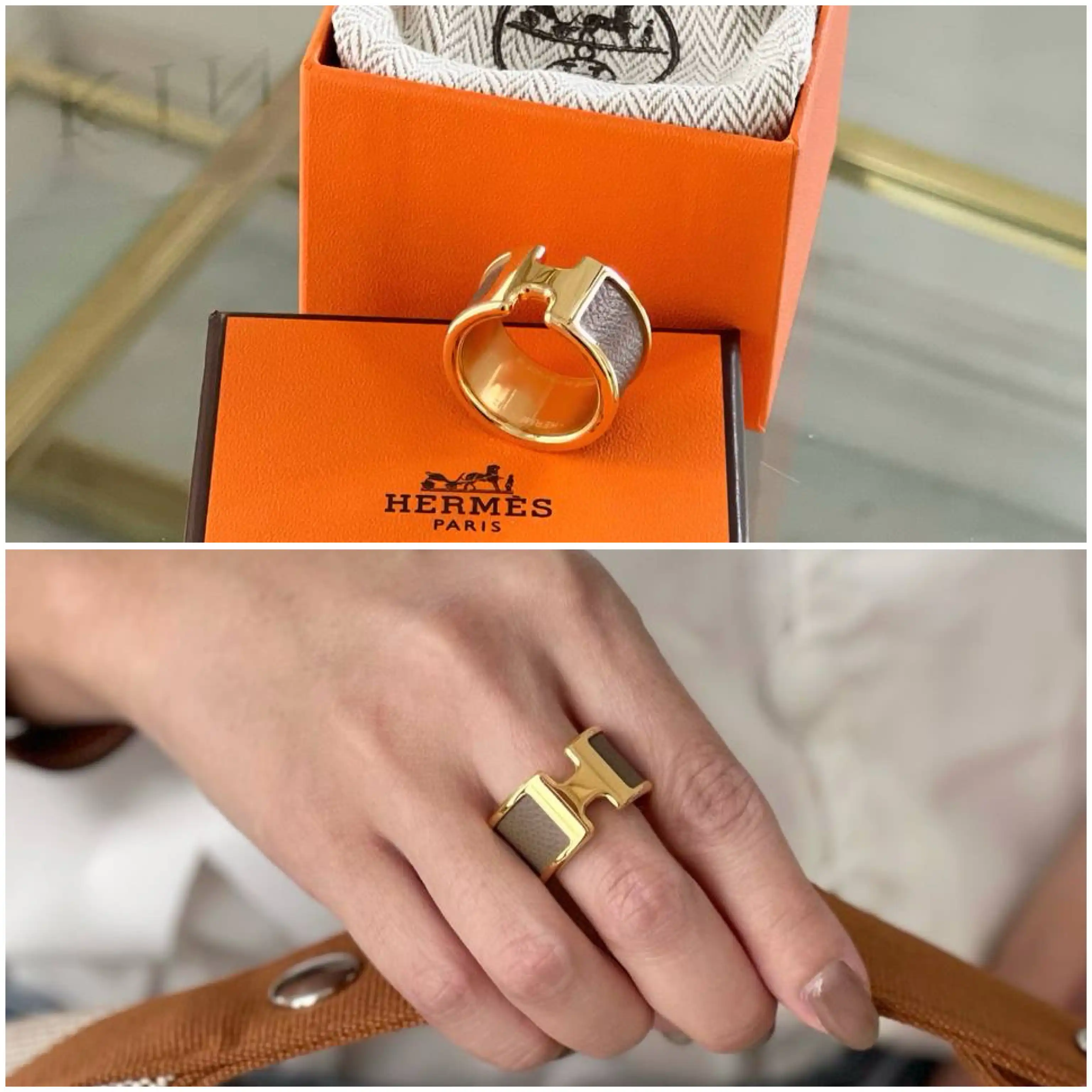 Hermes Hermes Ring Olympe Grobes Large Etoupe GHW