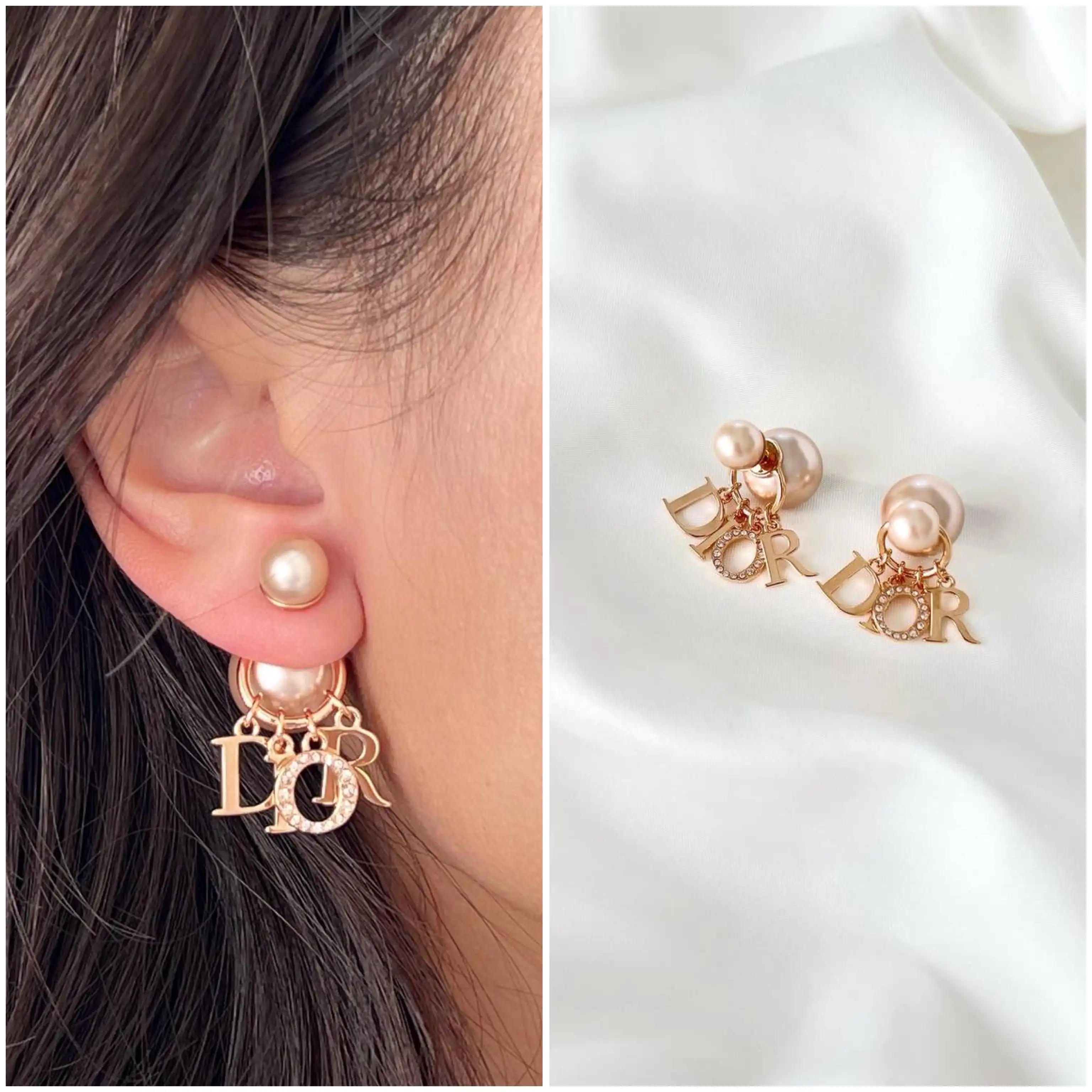 DIOR Dior Tribales Earrings Letter Pearl Pink
