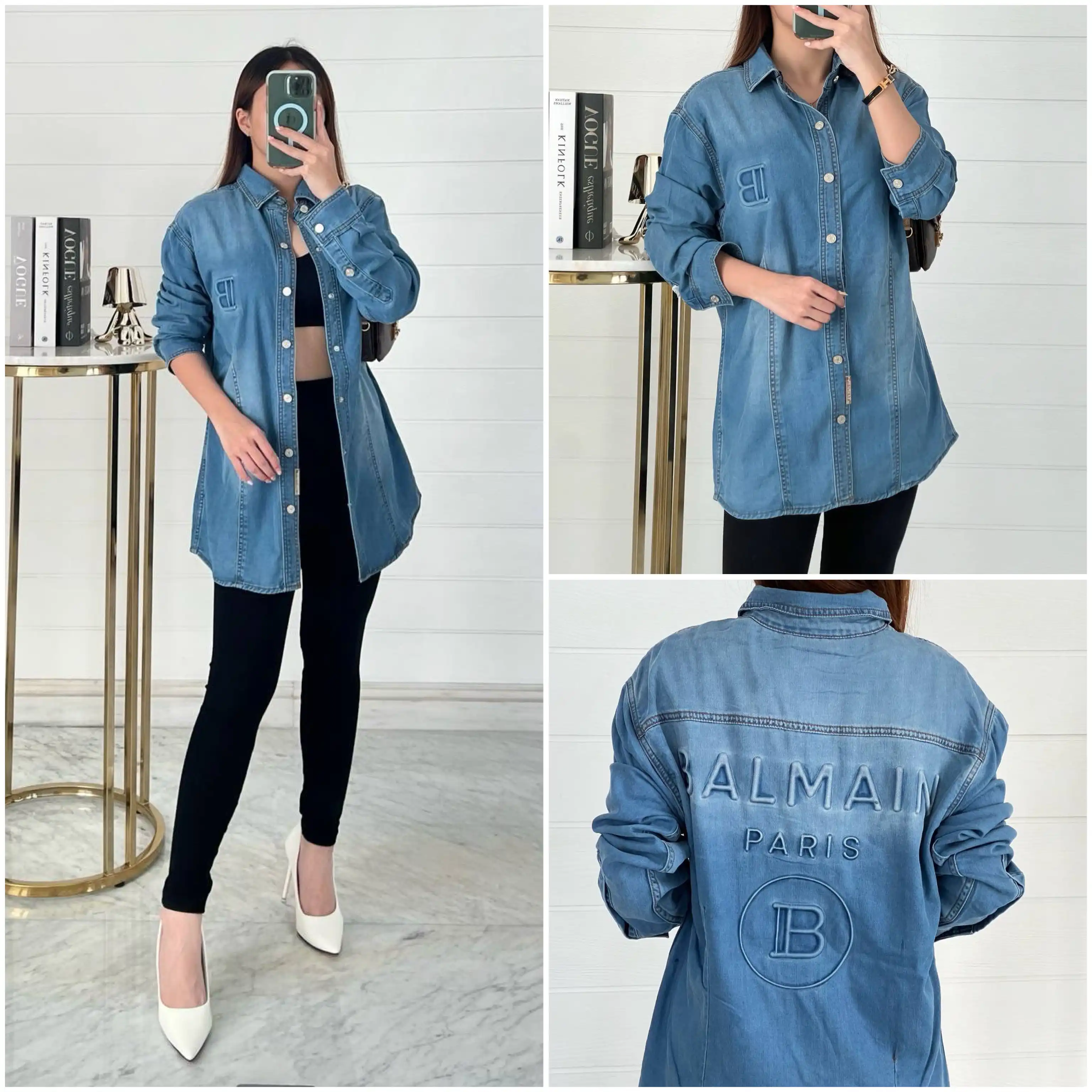 Balmain Balmain Longsleeve Shirt Light Denim Big B Logo Left