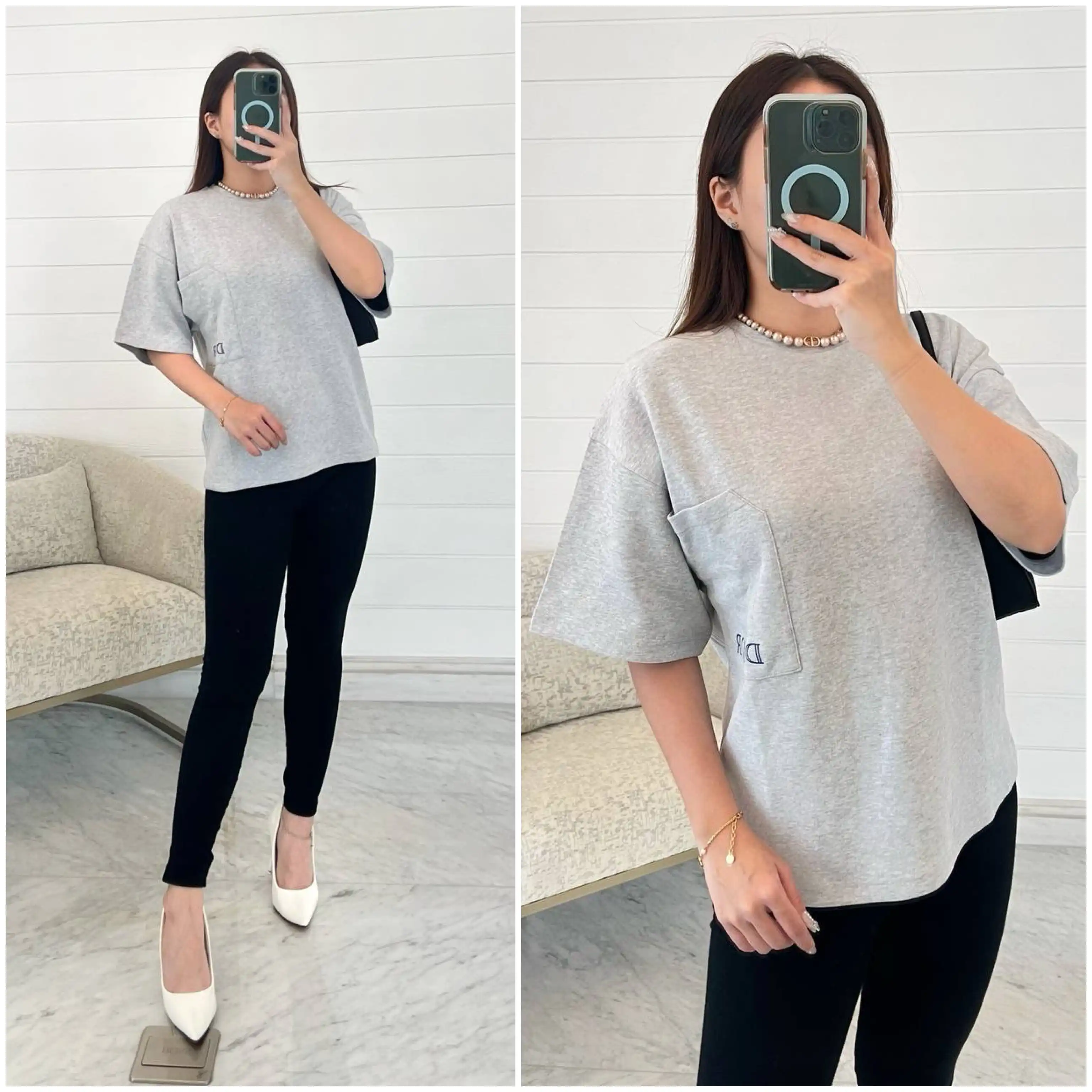 DIOR DIOR Tshirt Light Gray Cotton Jersey With Pocket