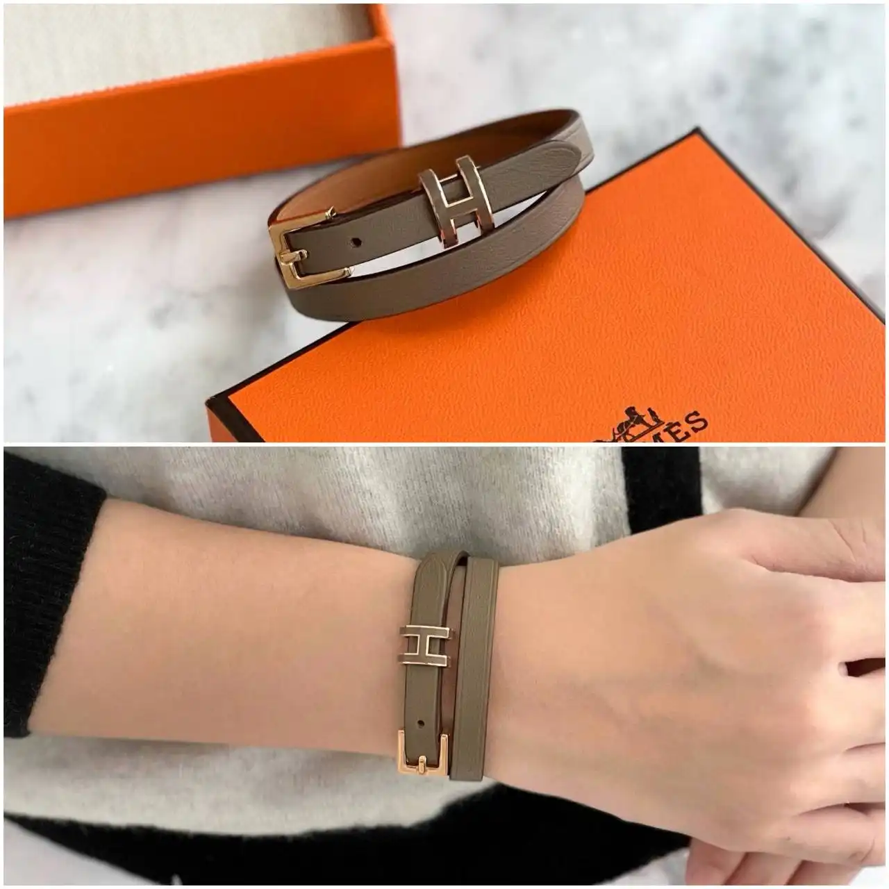 Hermes Hermes Pop H Double Tour Bracelet Etoupe RGHW