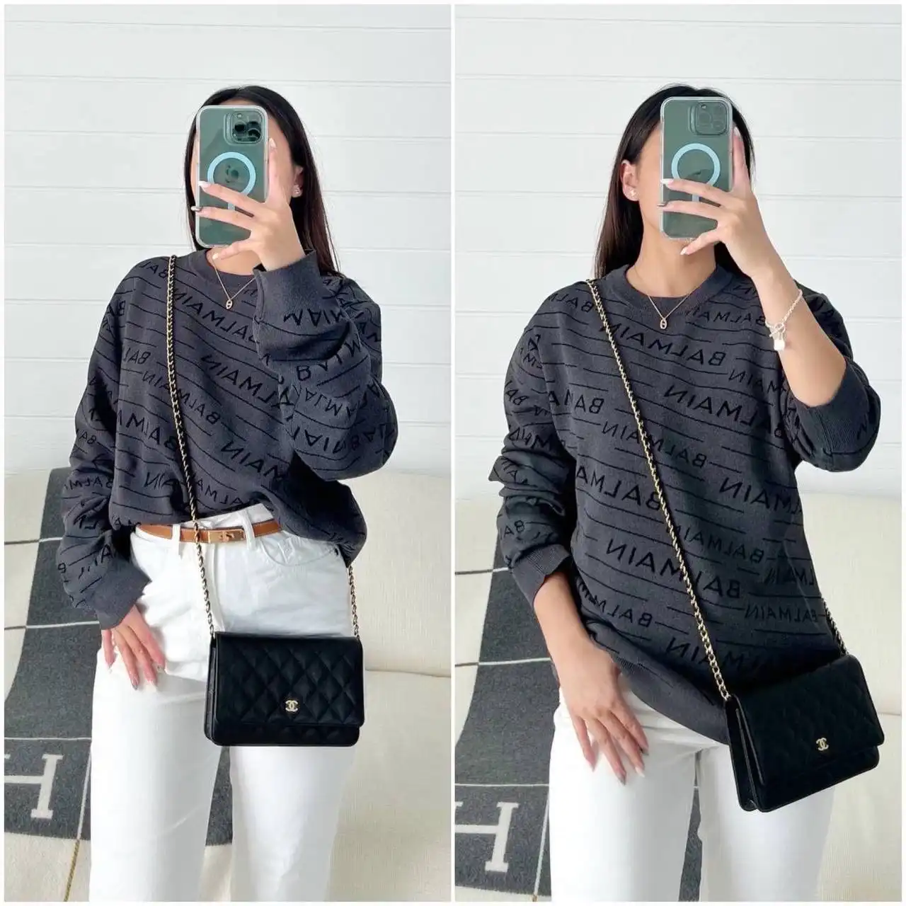 Balmain Sweatshirt All Over Logo Dark Grey - photo 2