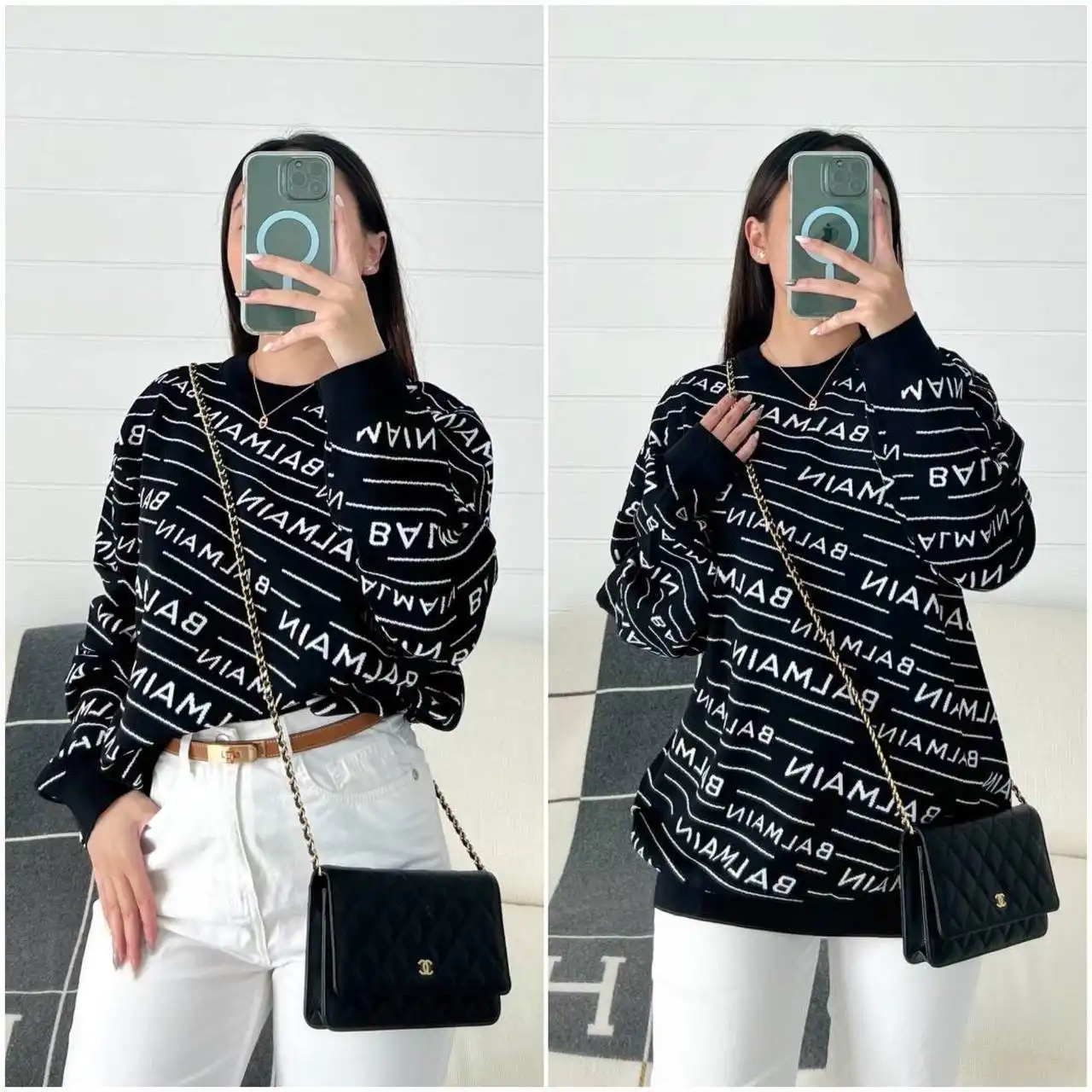 Balmain Sweatshirt All Over Logo Black - photo 2