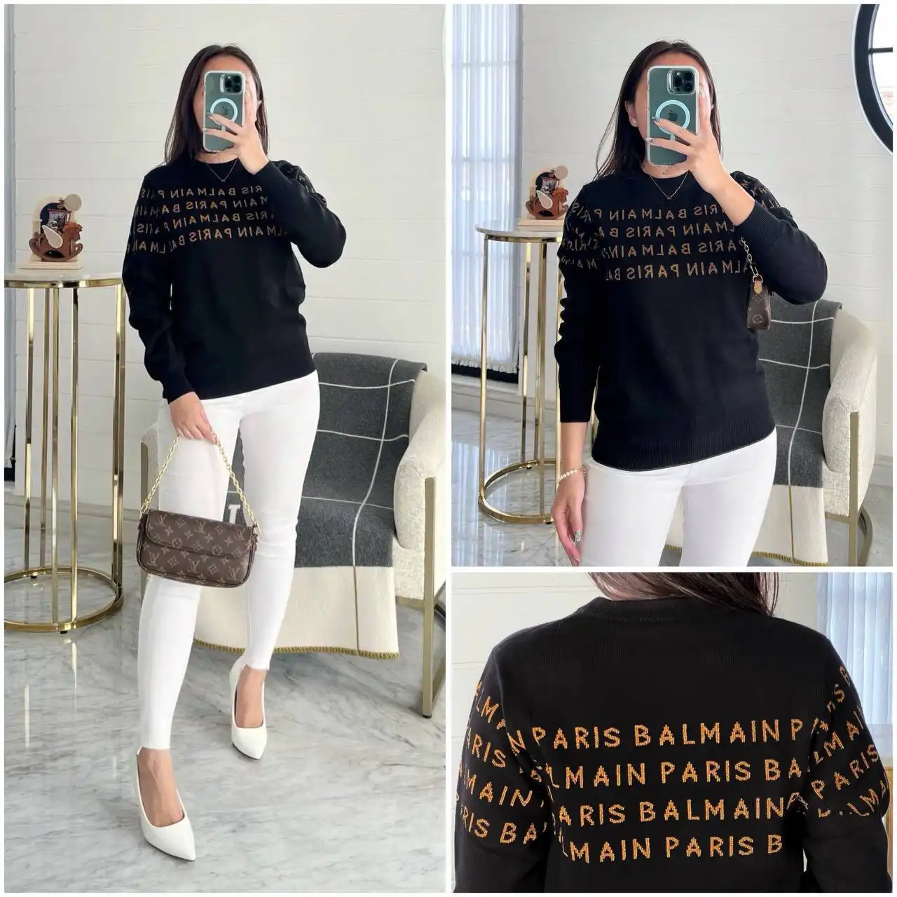 Balmain Knit Sweatshirt Mid Monogram Logo Brown - photo 2