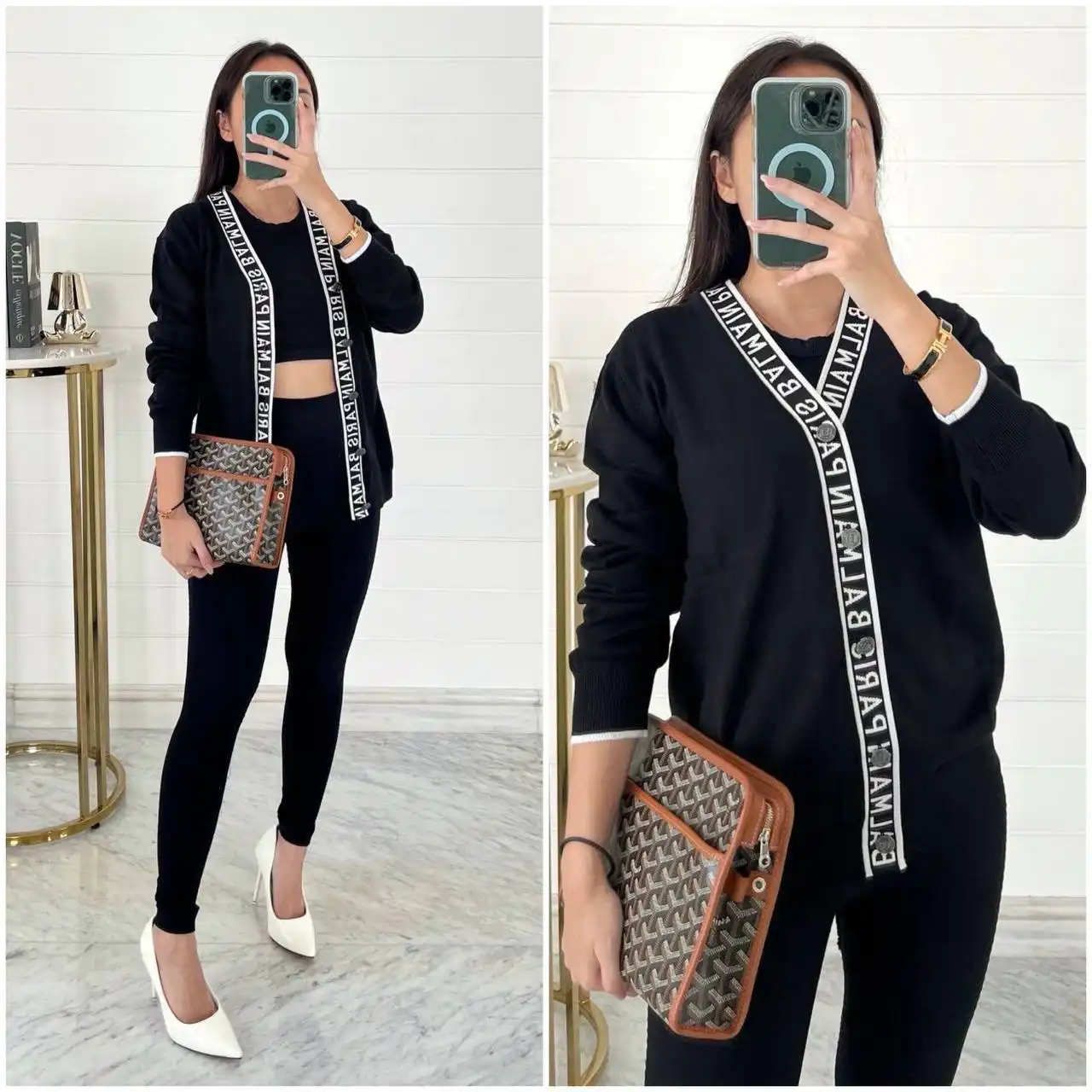 Balmain Cardigan Black Logo Mid White Big Tape - photo 1