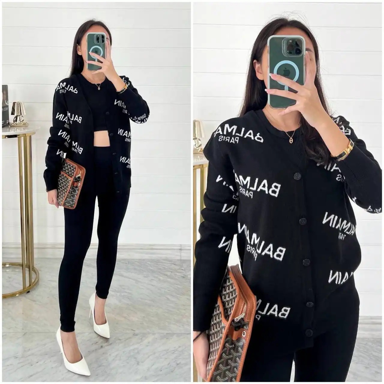 Balmain Balmain Cardigan Black All Over Logo White Monogram