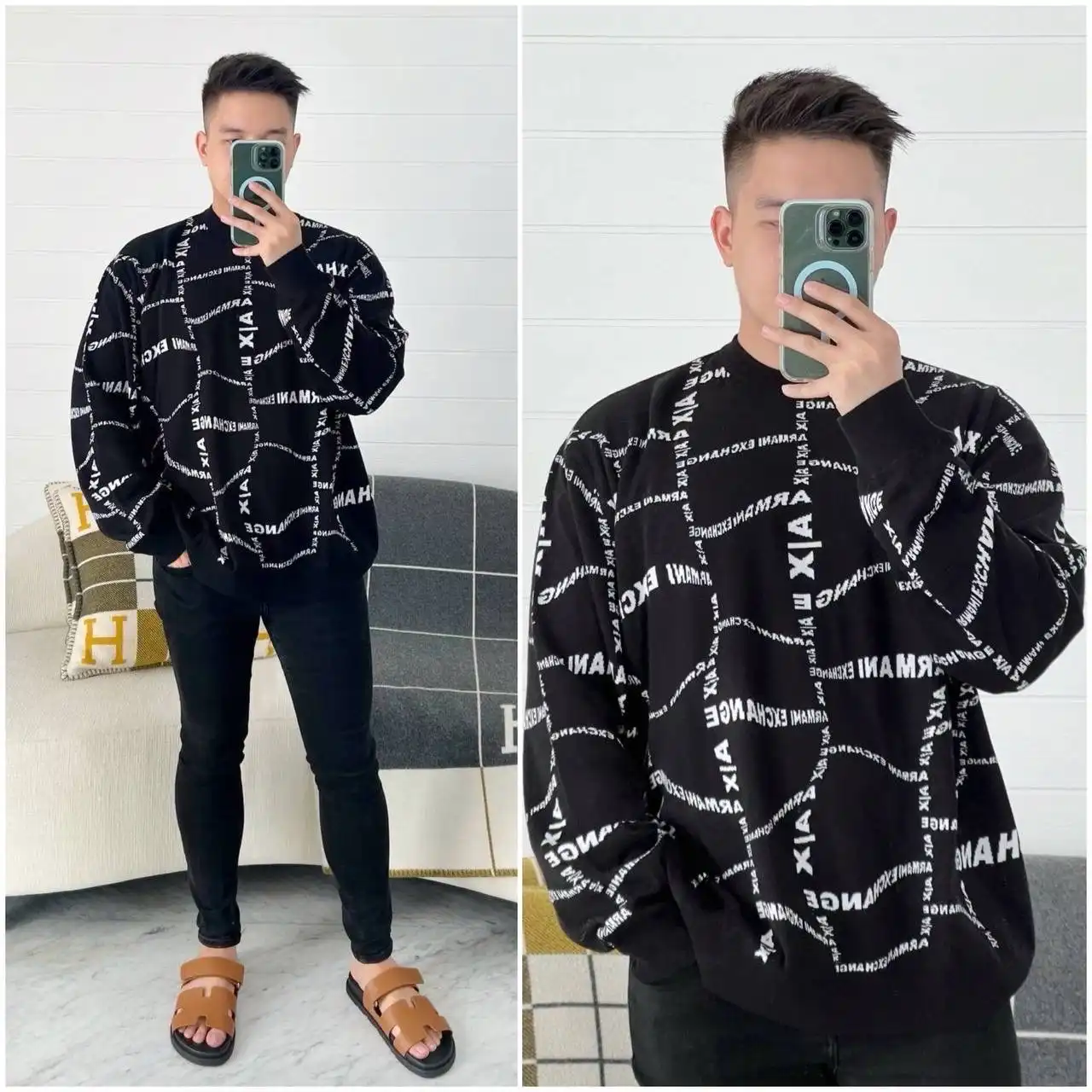 Armani Exchange AX Cotton Blend Turtleneck Sweater Vertigo Black - photo 1