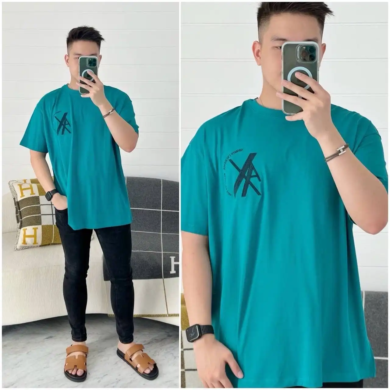 Armani Exchange AX Organic Jersey Cotton Comfort Fit Logo T-shirt Azure