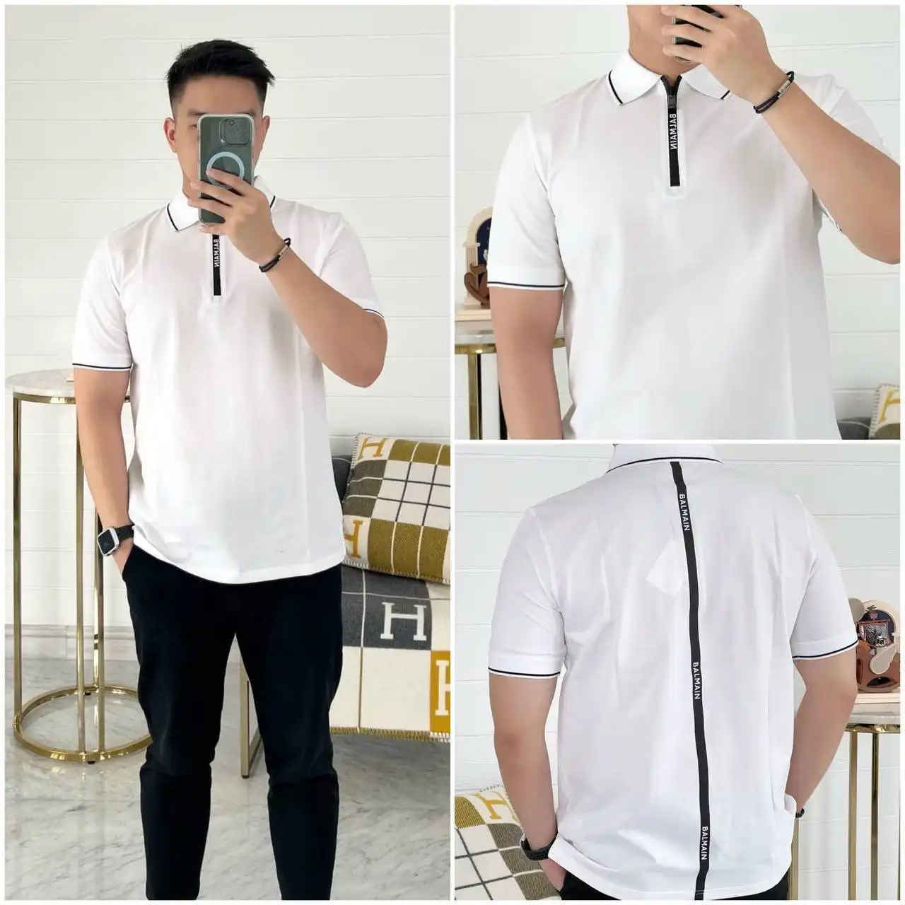 Balmain Polo White Logo Zip Black - photo 3