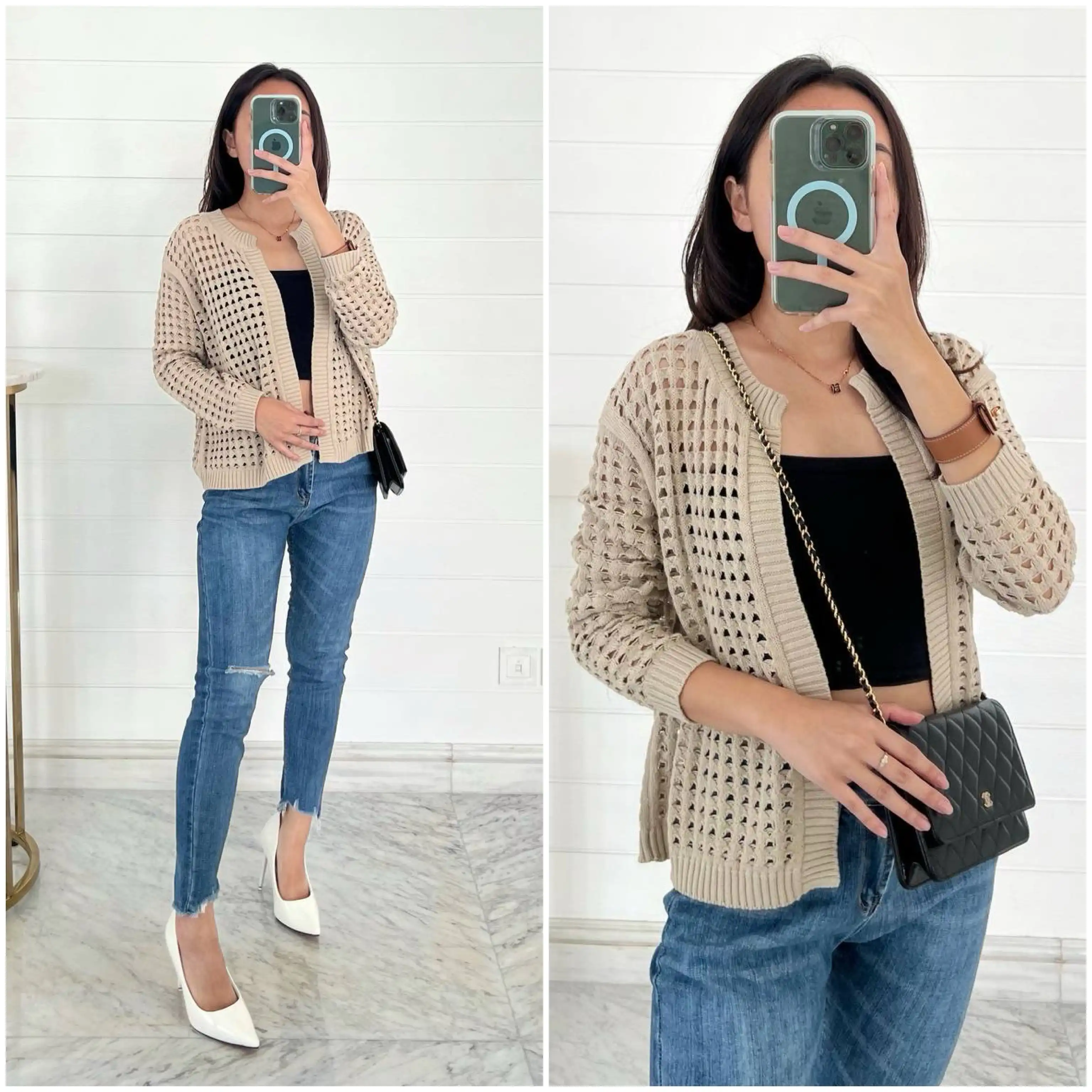 DKNY DKNY Open Front Cardigan Beige