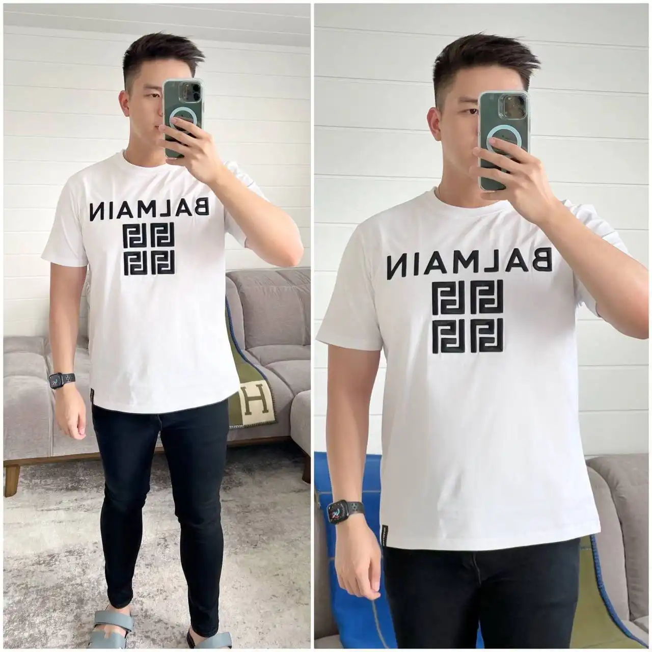 Balmain Tshirt White Square Logo Black - photo 3
