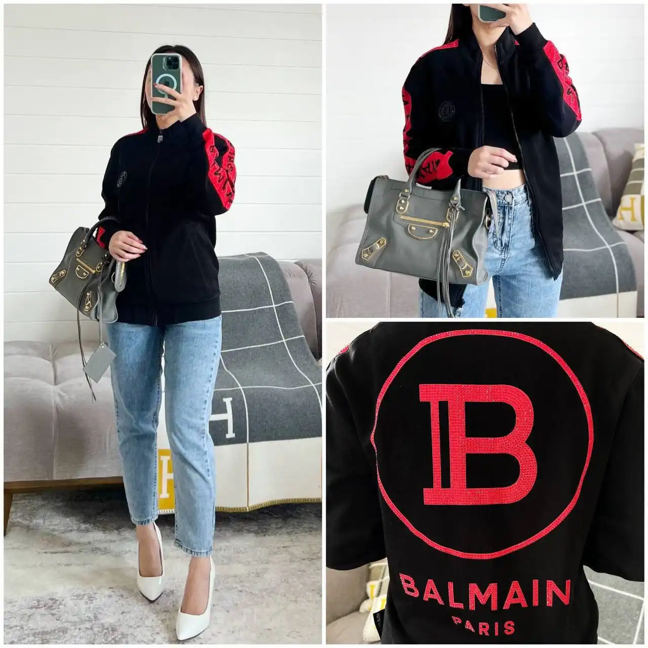 Balmain Jacket Black Logo Side Red - photo 2