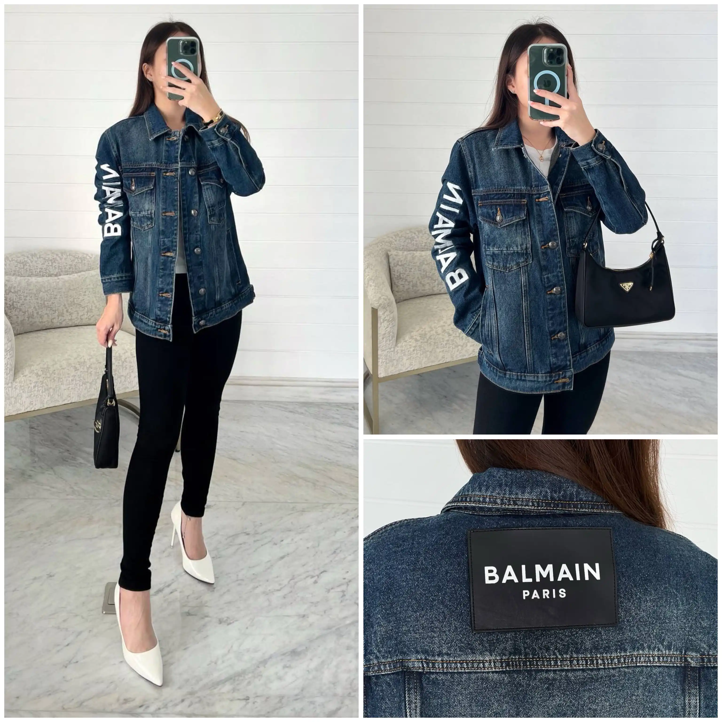 Balmain Jacket Denim Blue Logo White on Sleeve - photo 2