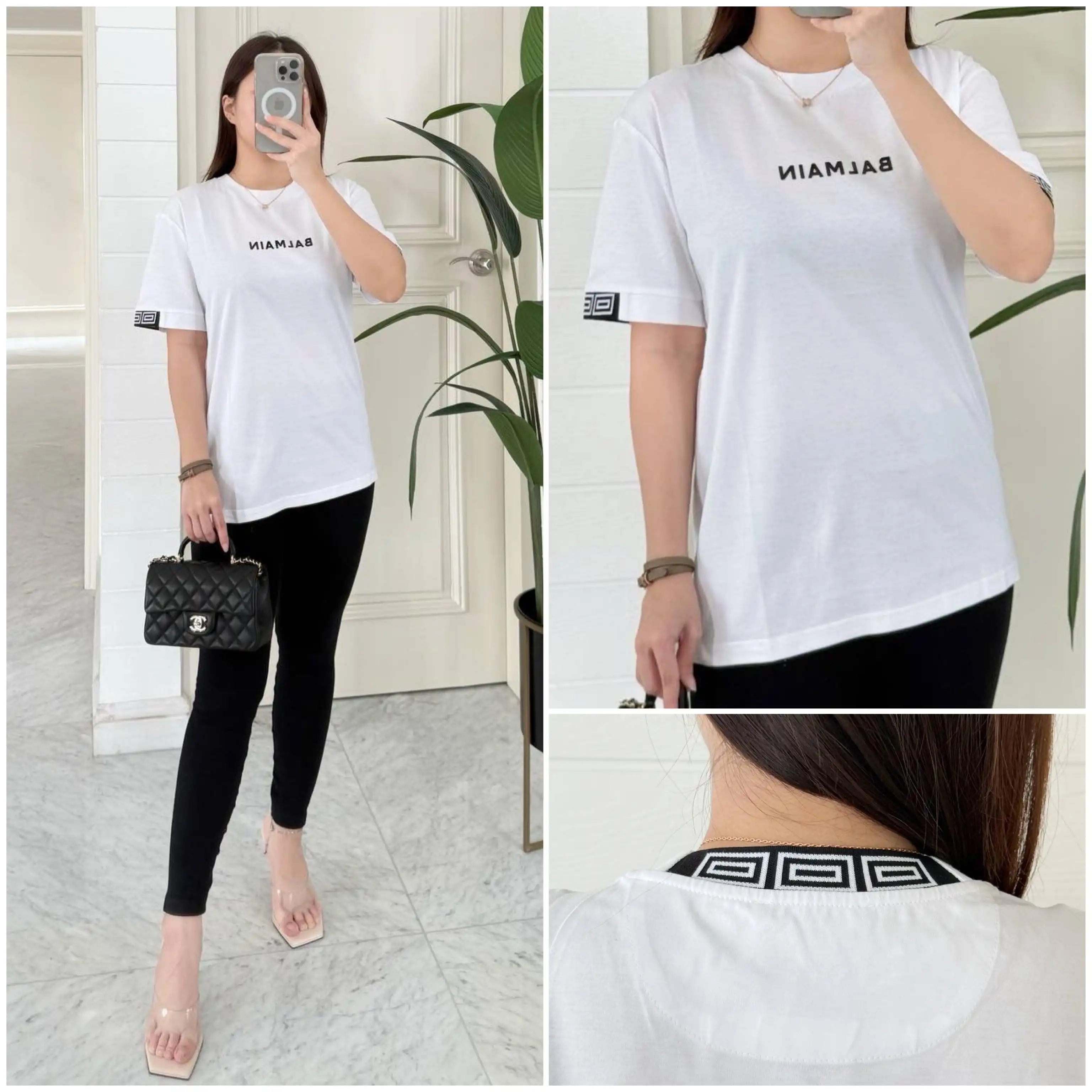 Balmain Balmain Tshirt White Logo On Arm Square Black