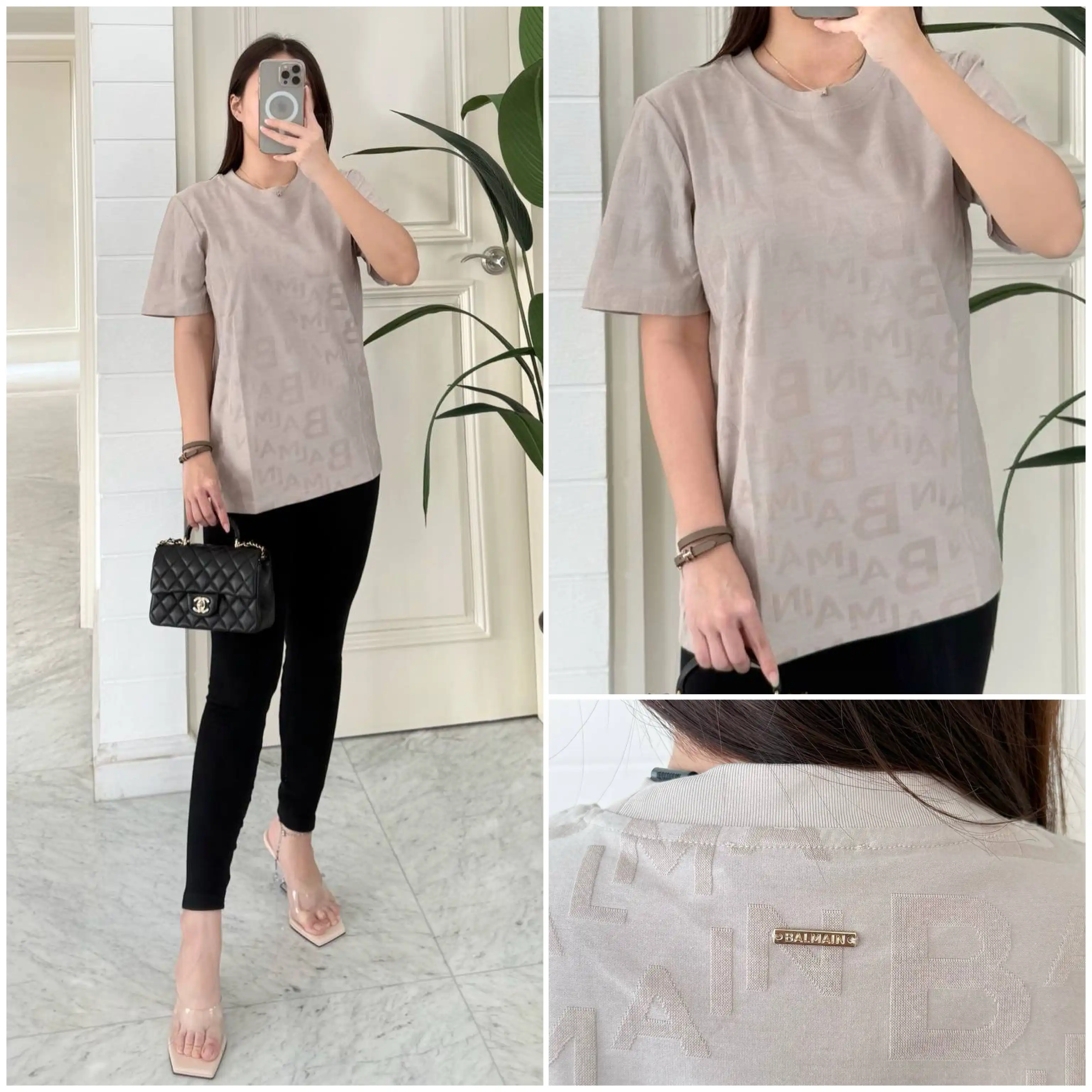 Balmain Balmain Tshirt Grey Monogram Tilt Text
