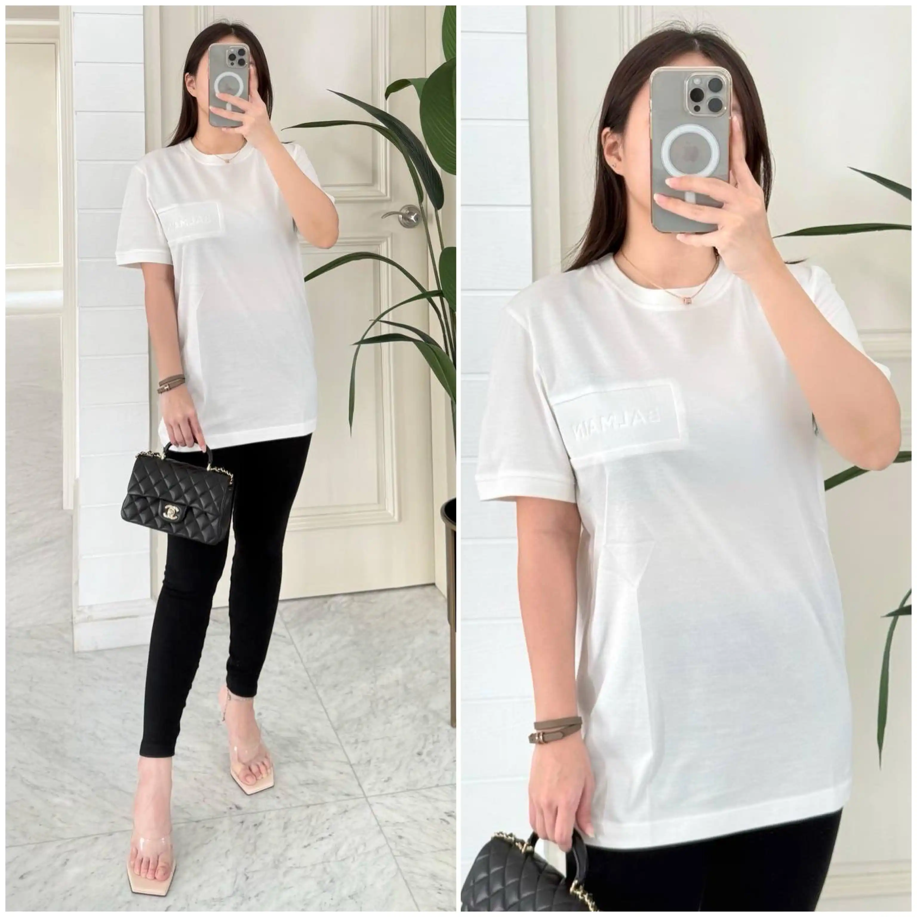 Balmain Tshirt White Logo Text Embossed Left - photo 2