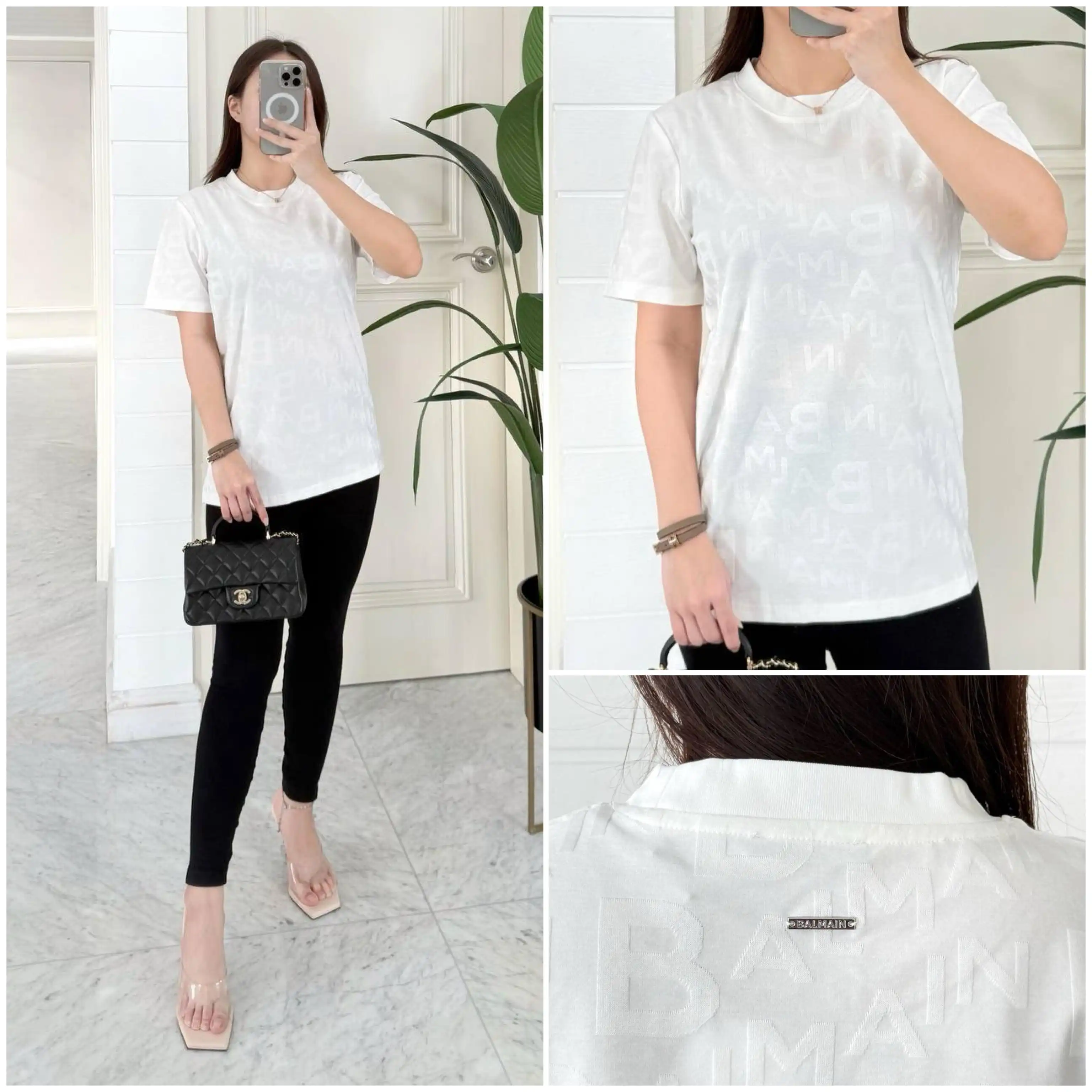 Balmain Balmain Tshirt White Monogram Tilt Text