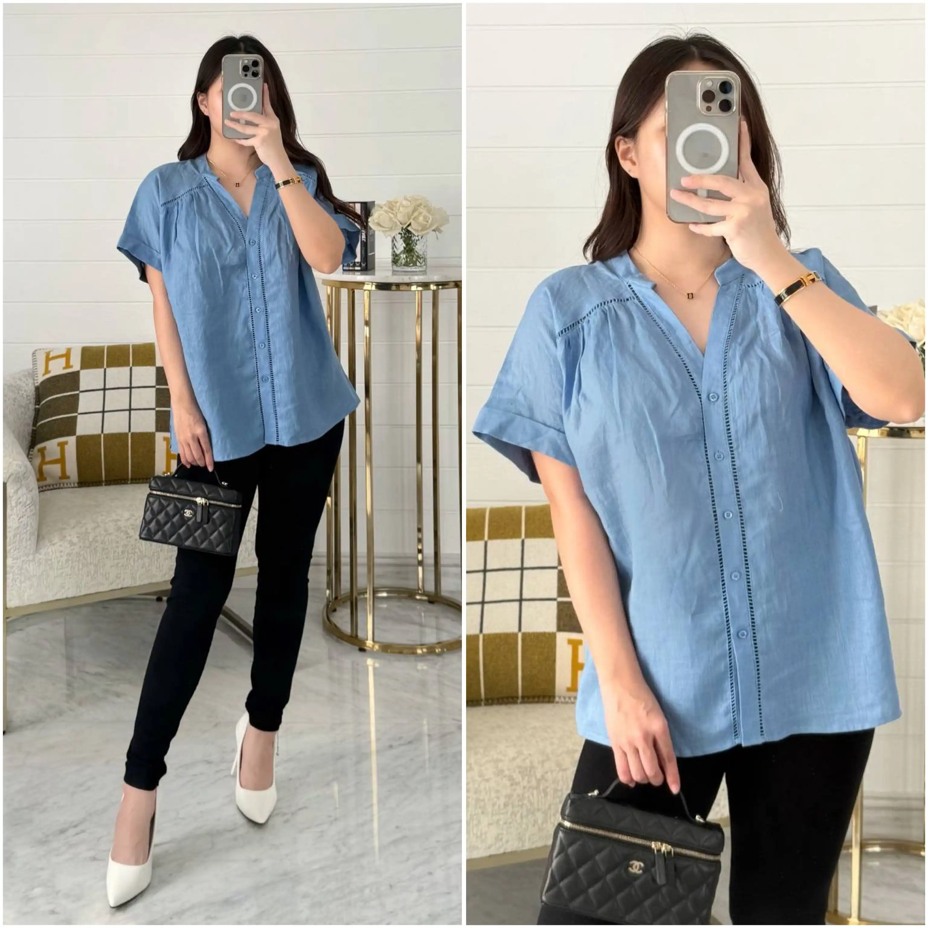 Saks Fifth Avenue Saks Fifth Avenue Shirt Blue Denim Hole Line