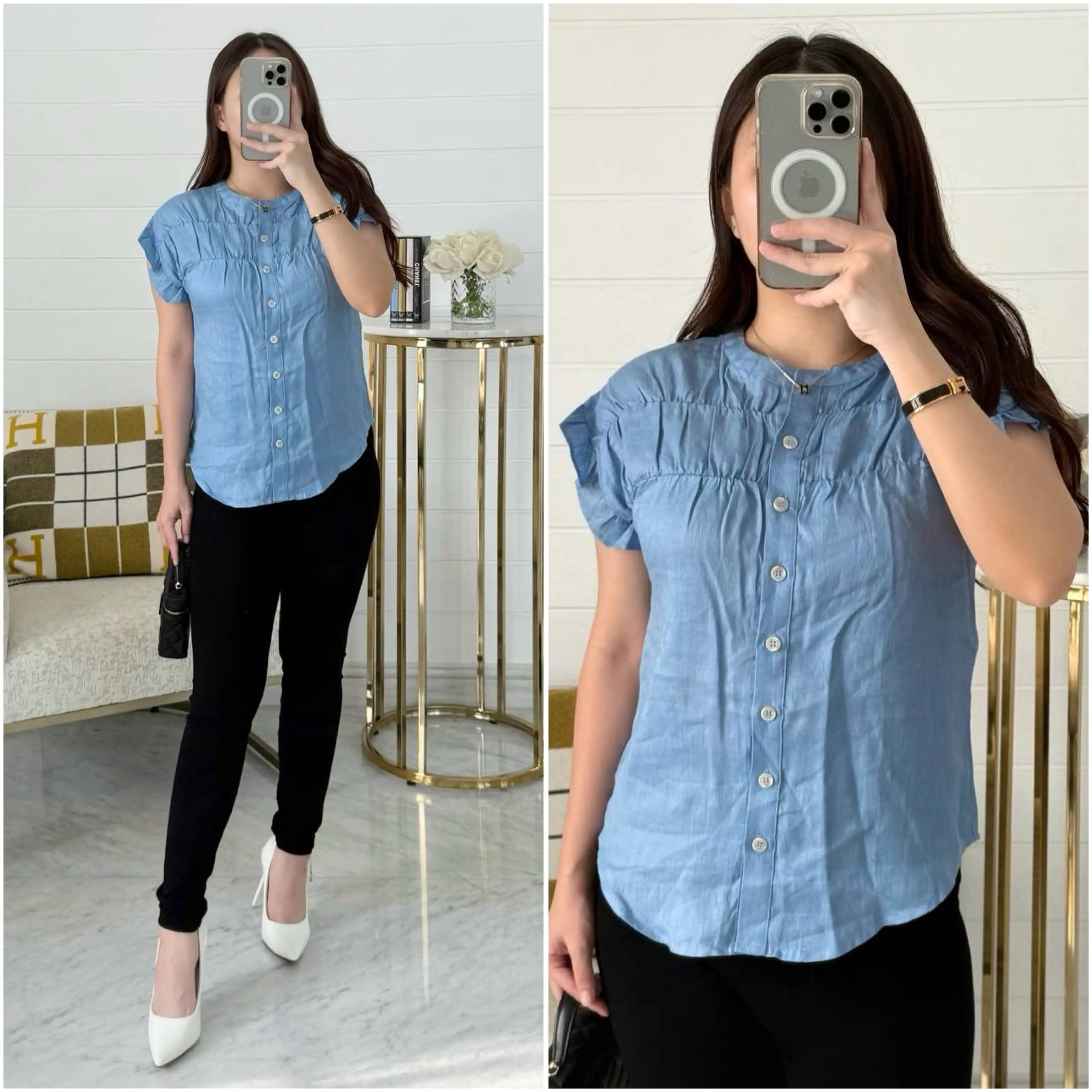 Saks Fifth Avenue Saks Fifth Avenue Linen Boxy Shirt Fountain Blue