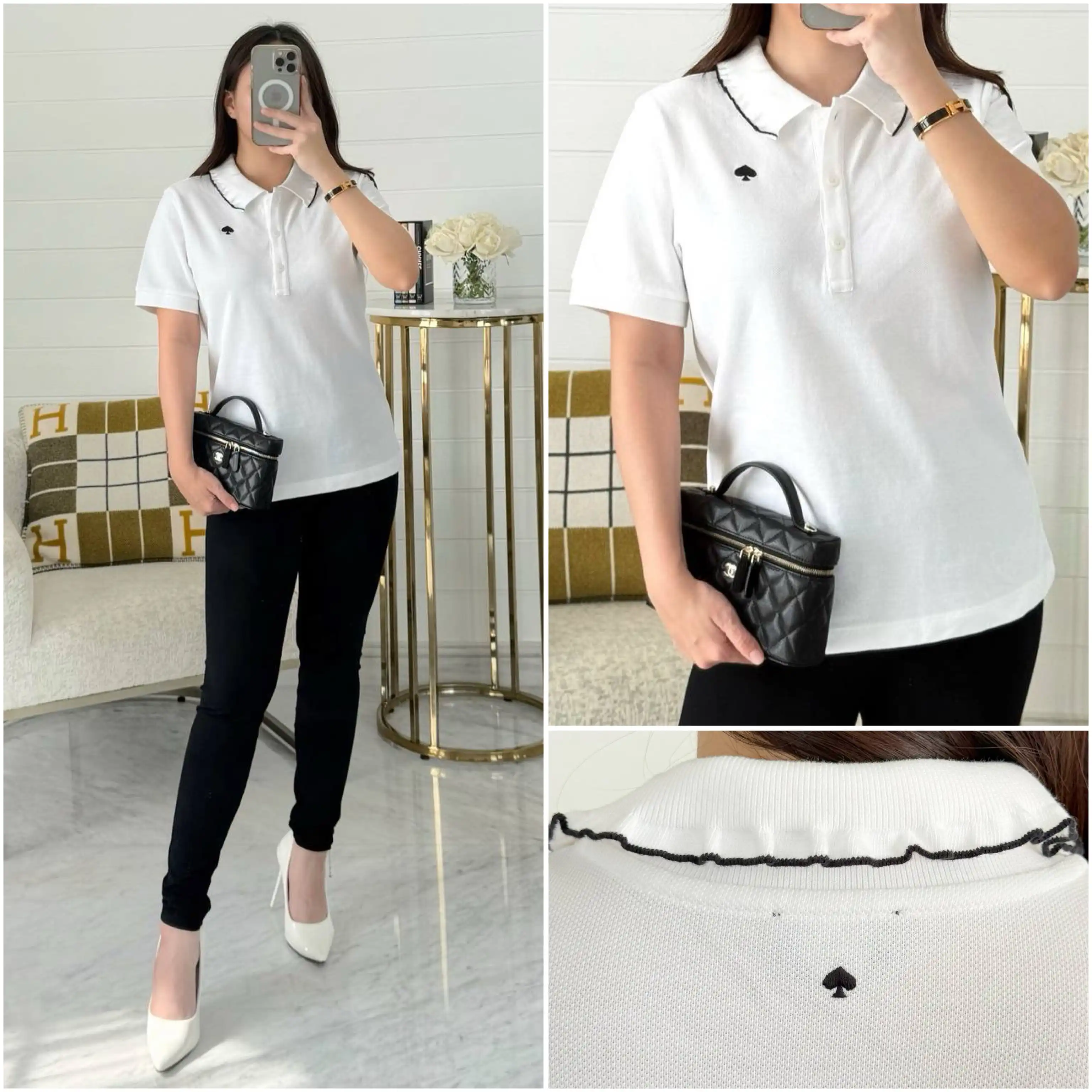 Kate Spade Ruffle Logo Polo Shirt White - photo 1