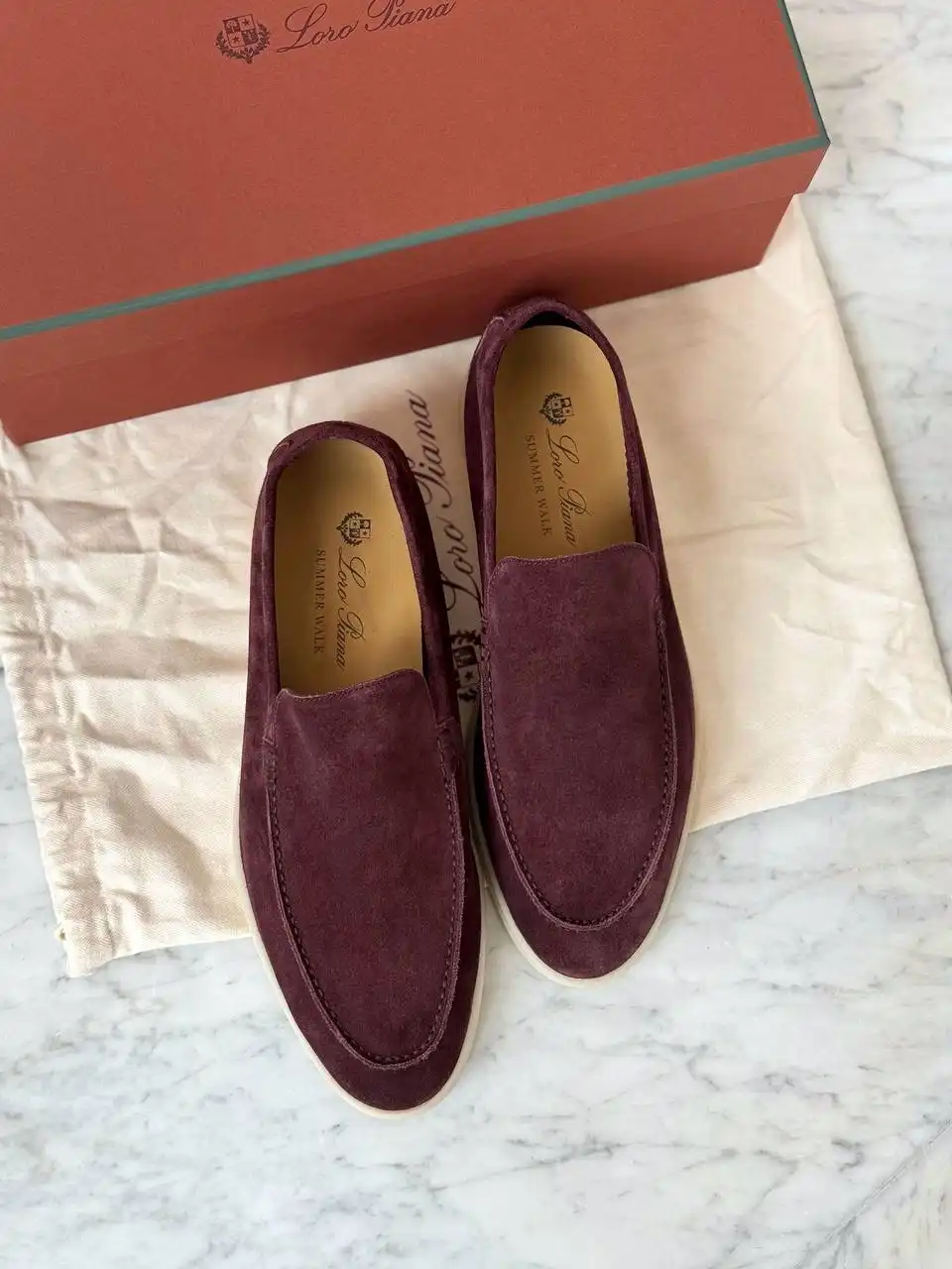 Loro Piana Summer Walk Loafers Suede Very Dark Maroon - null