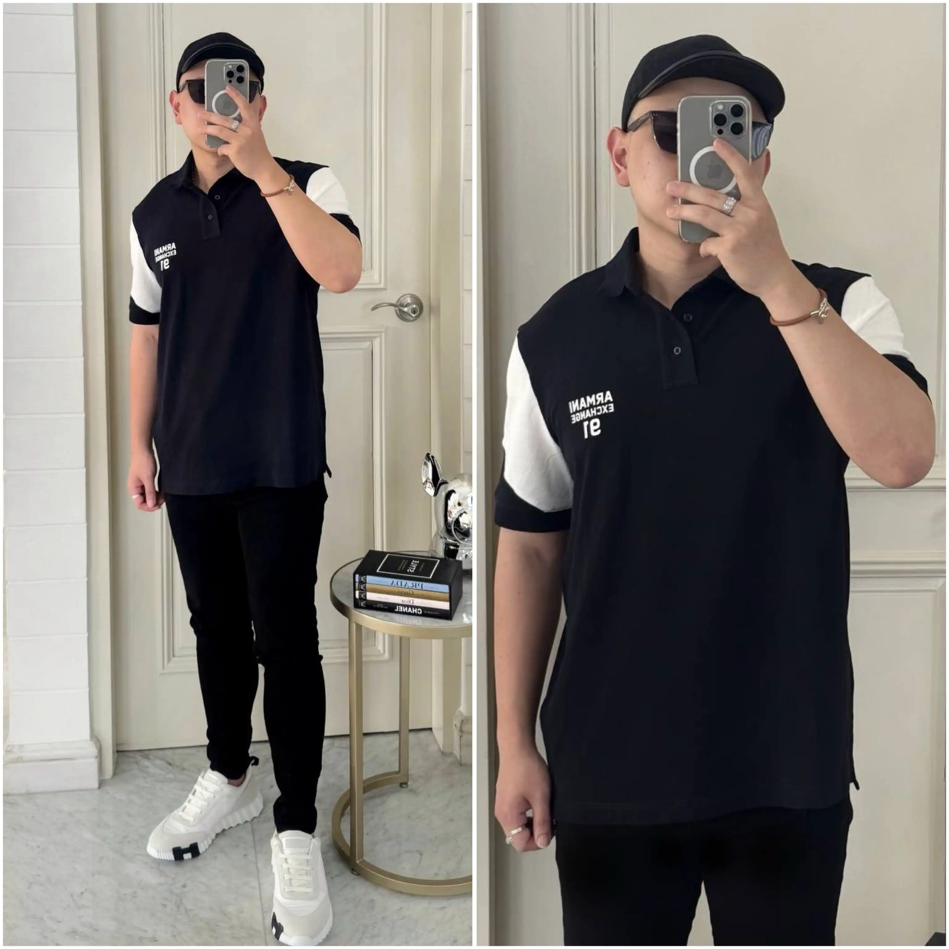 Armani Exchange Armani Exchange AX Colorblocked Short Sleeve Polo Shirt Dark Sapphire