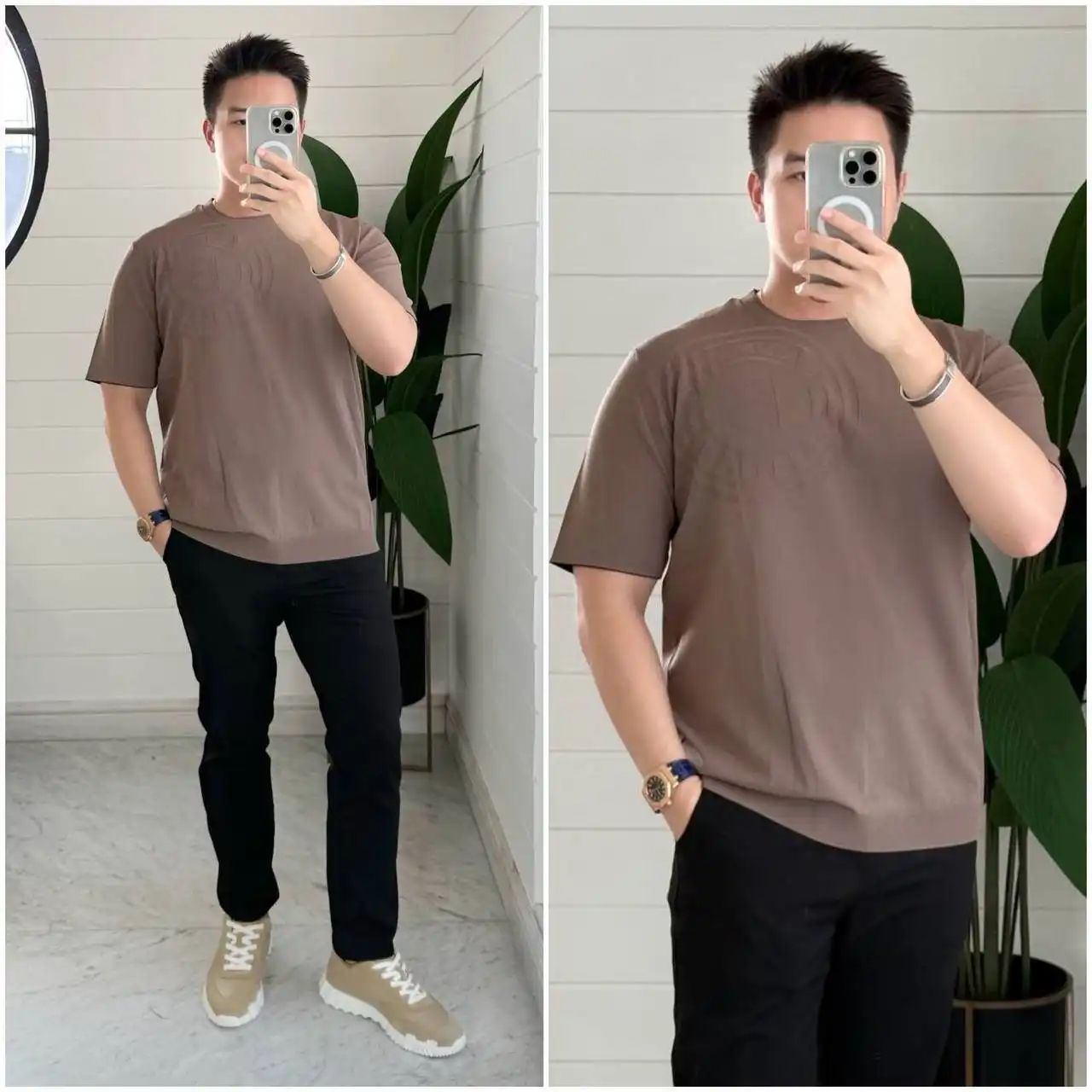 Balmain Tshirt Brown Logo Circle Left - photo 3
