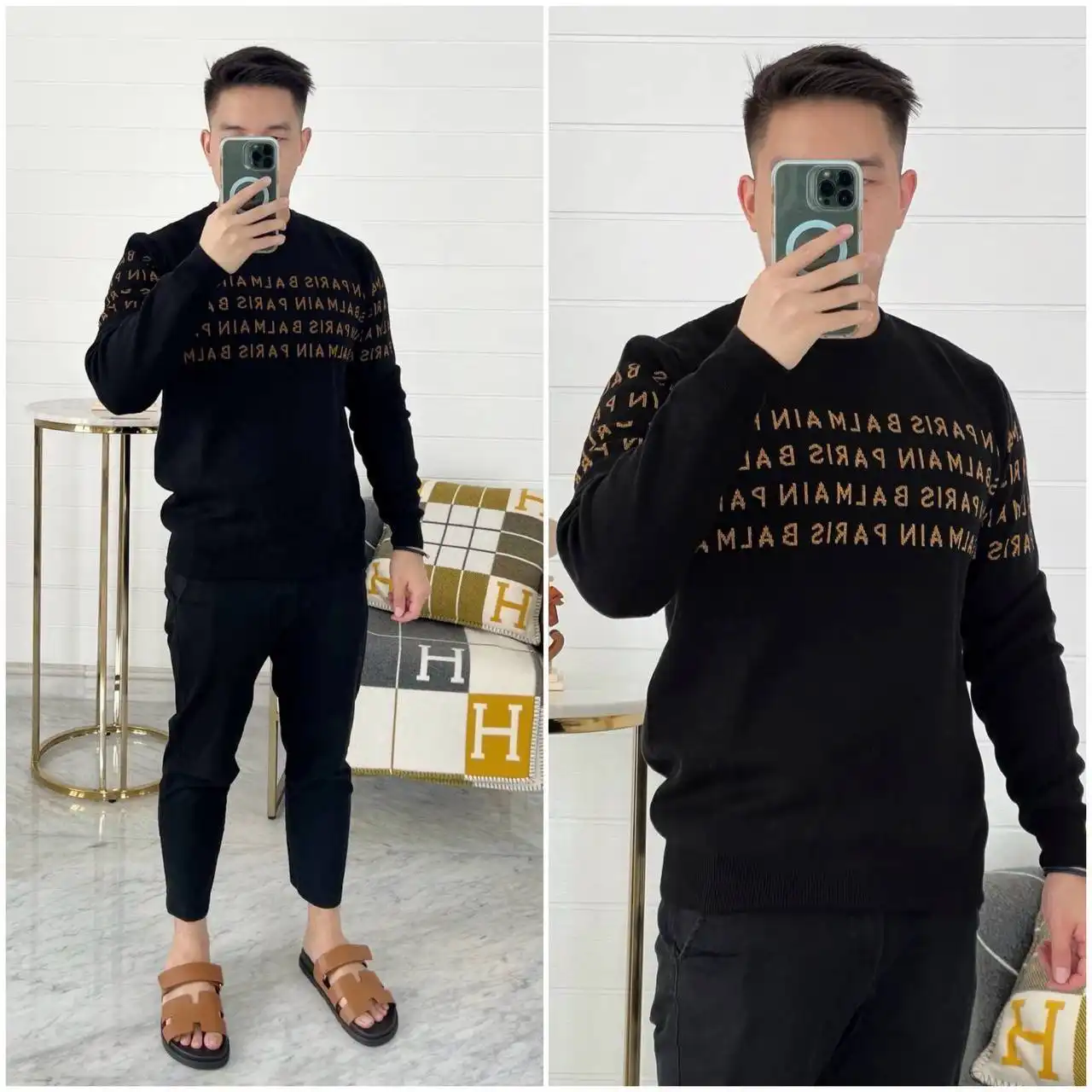 Balmain Knit Sweatshirt Mid Monogram Logo Brown - photo 3