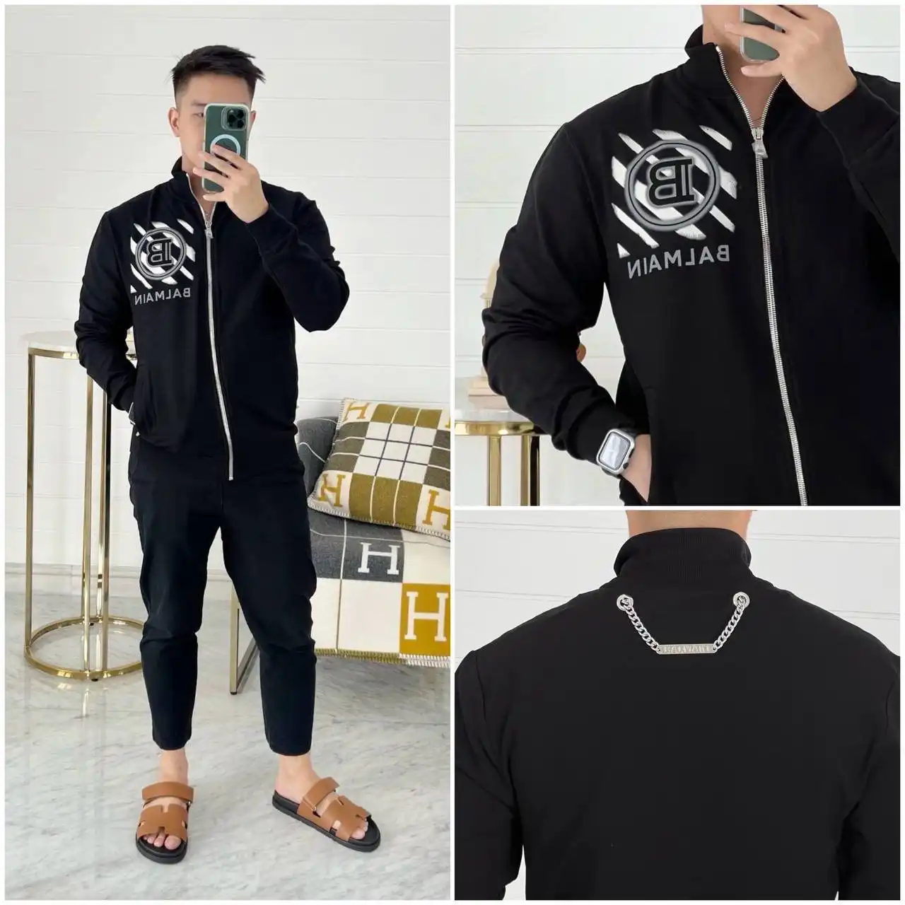 Balmain Jacket Black Big Logo Left White Stripe - photo 3