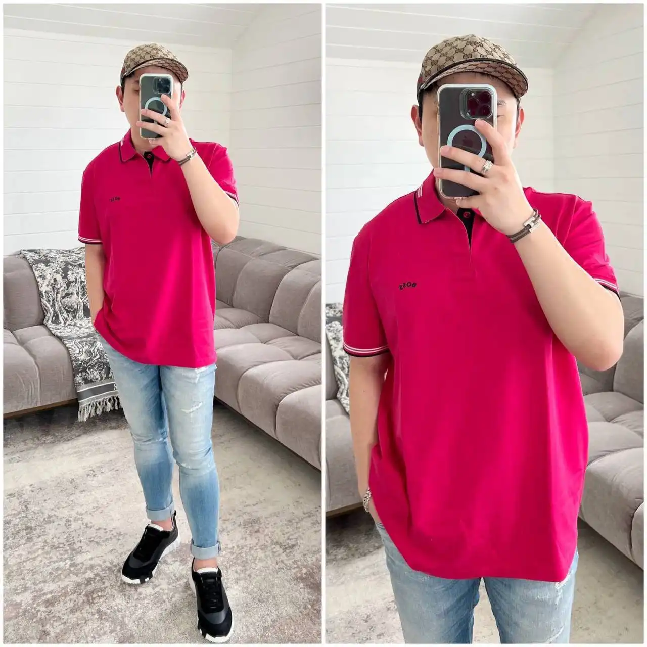 HUGO BOSS Hugo Boss Style Paul Curved Slim Fit Polo Shirt Raspberry / Black