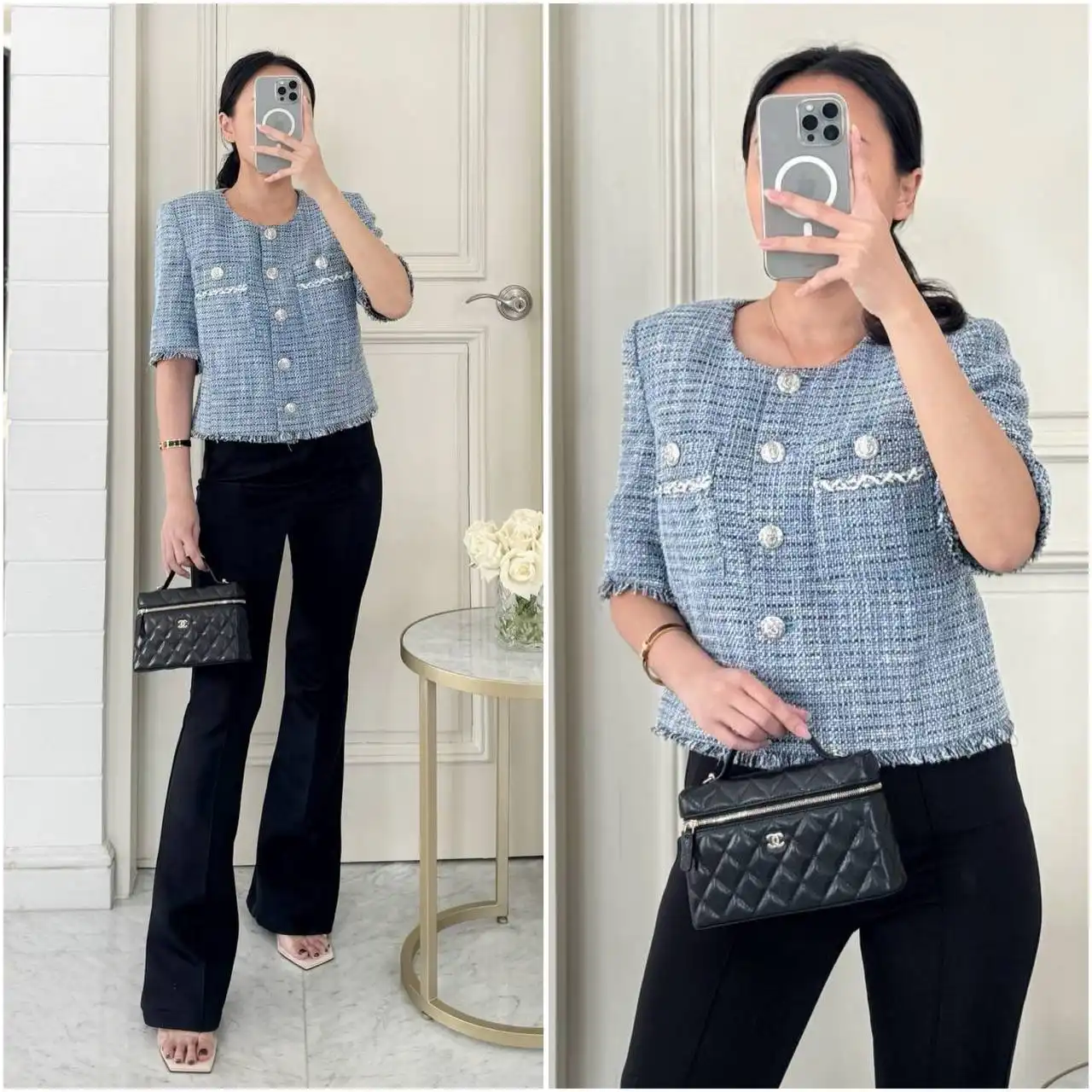 Karl Lagerfeld Short Sleeve Tweed Lady Jacket Blue - photo 1
