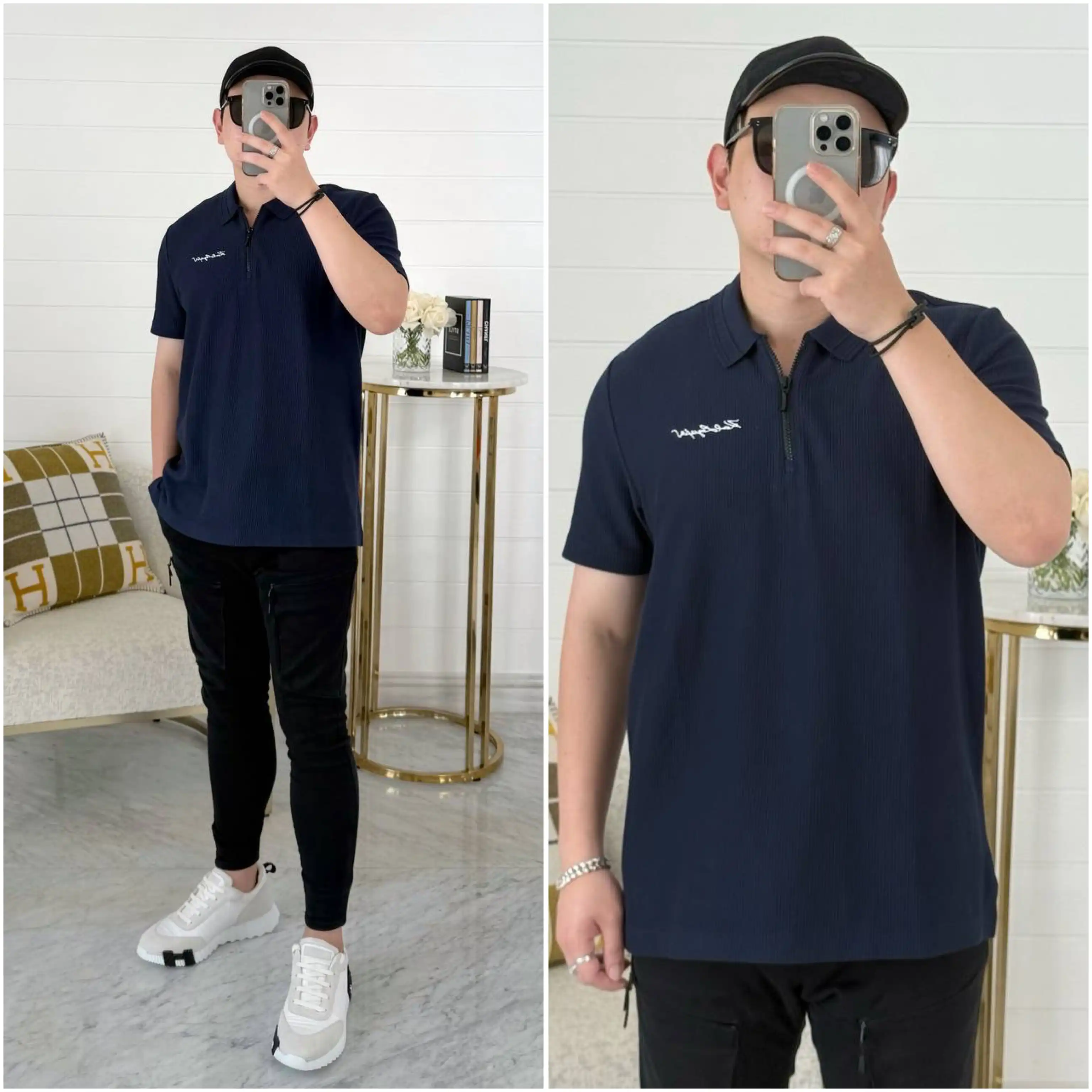 Karl Lagerfeld Karl Lagerfeld Rib Zip Signature Logo Polo Navy