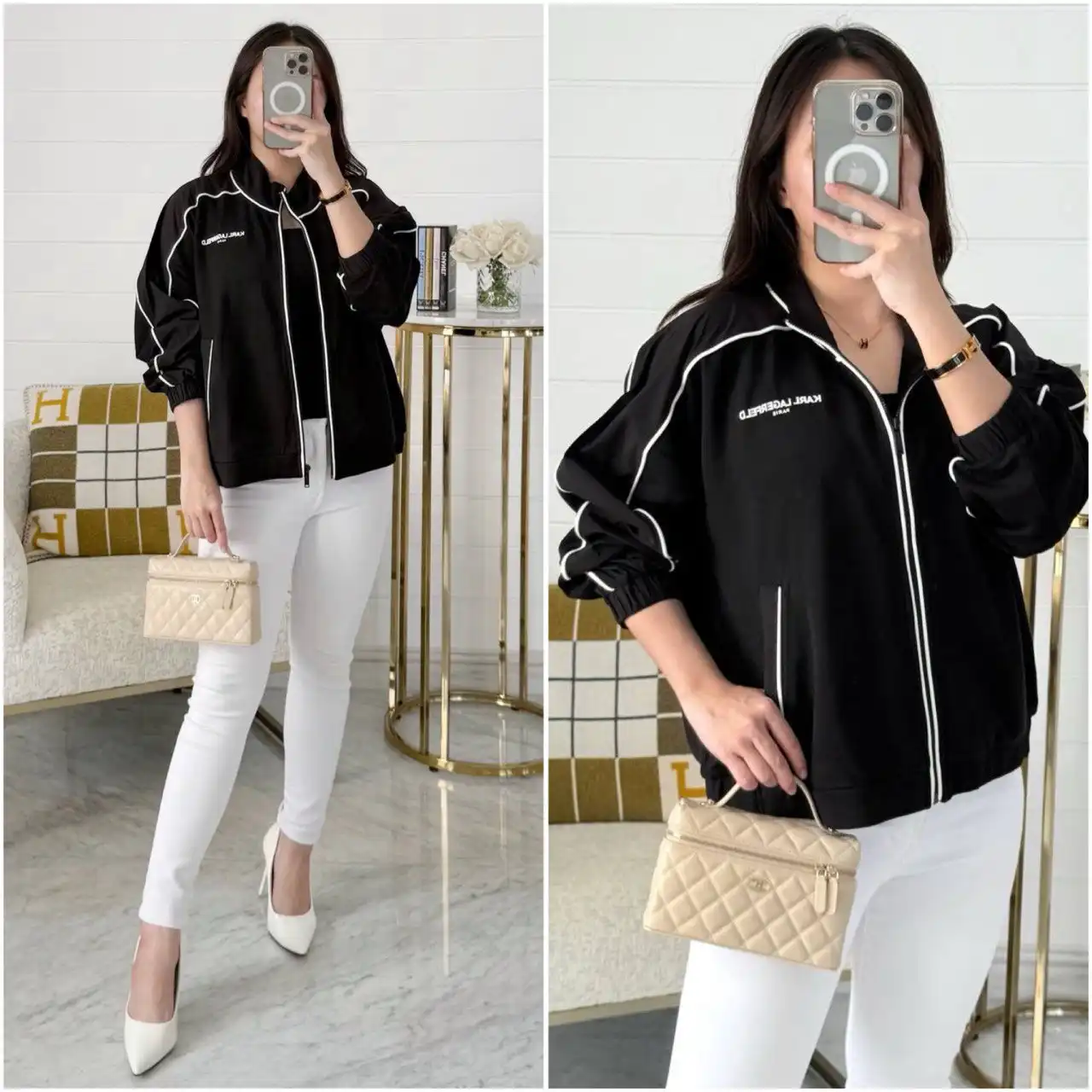 Karl Lagerfeld Karl Lagerfeld Tipped Crop Track Jacket Black