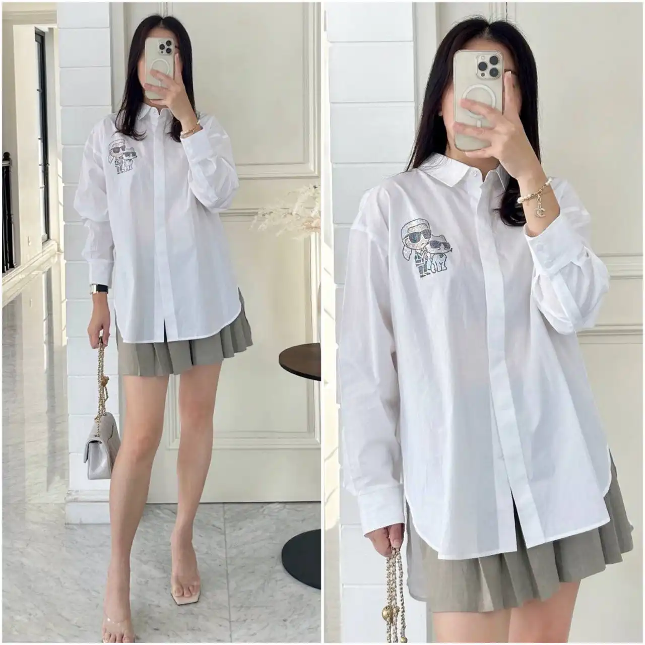 Karl Lagerfeld Karl Lagerfeld Duo Poplin Long Sleeve Shirt White