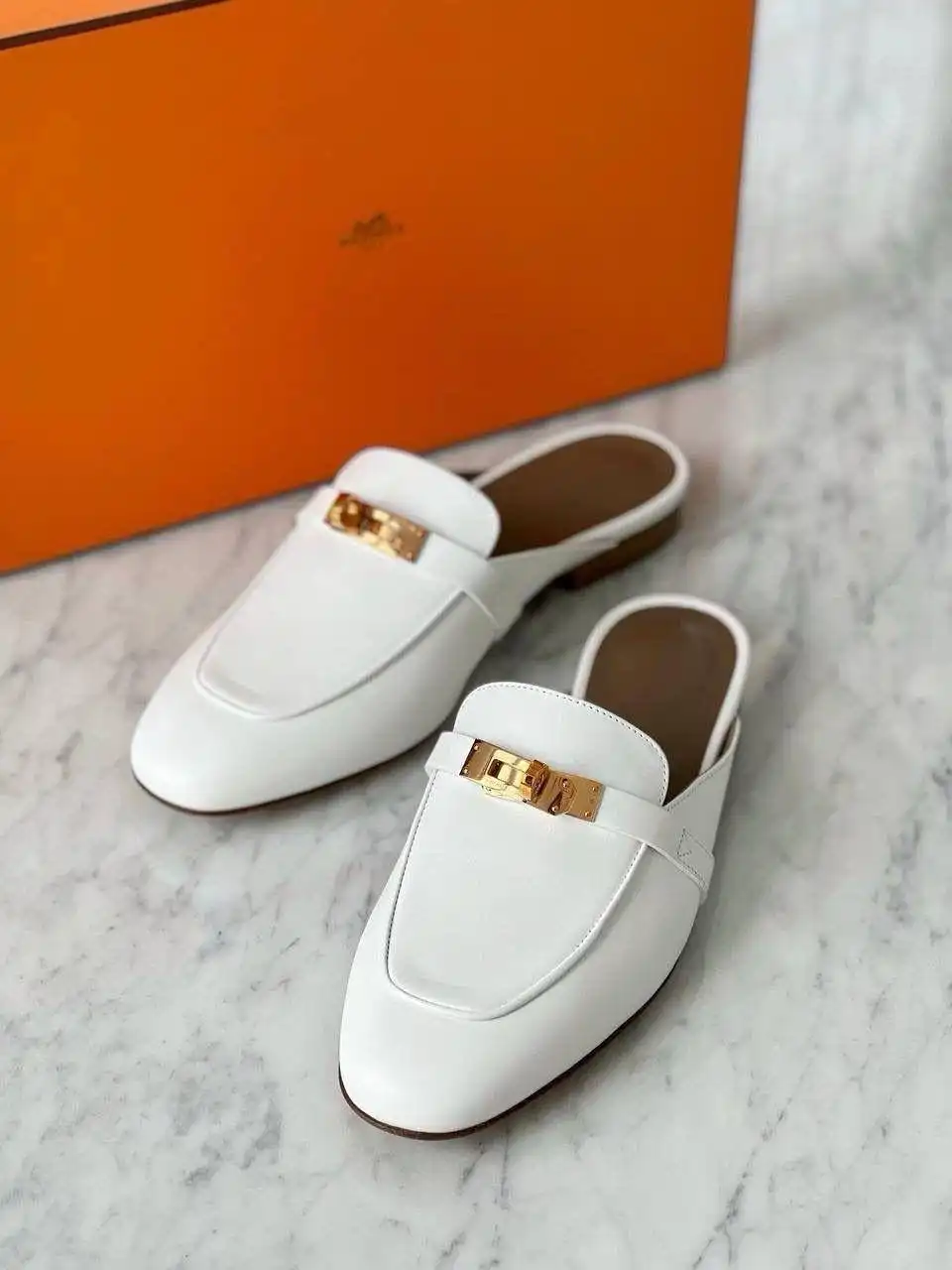 Hermes Oz Mules White RGHW | Snowceline Luxuries