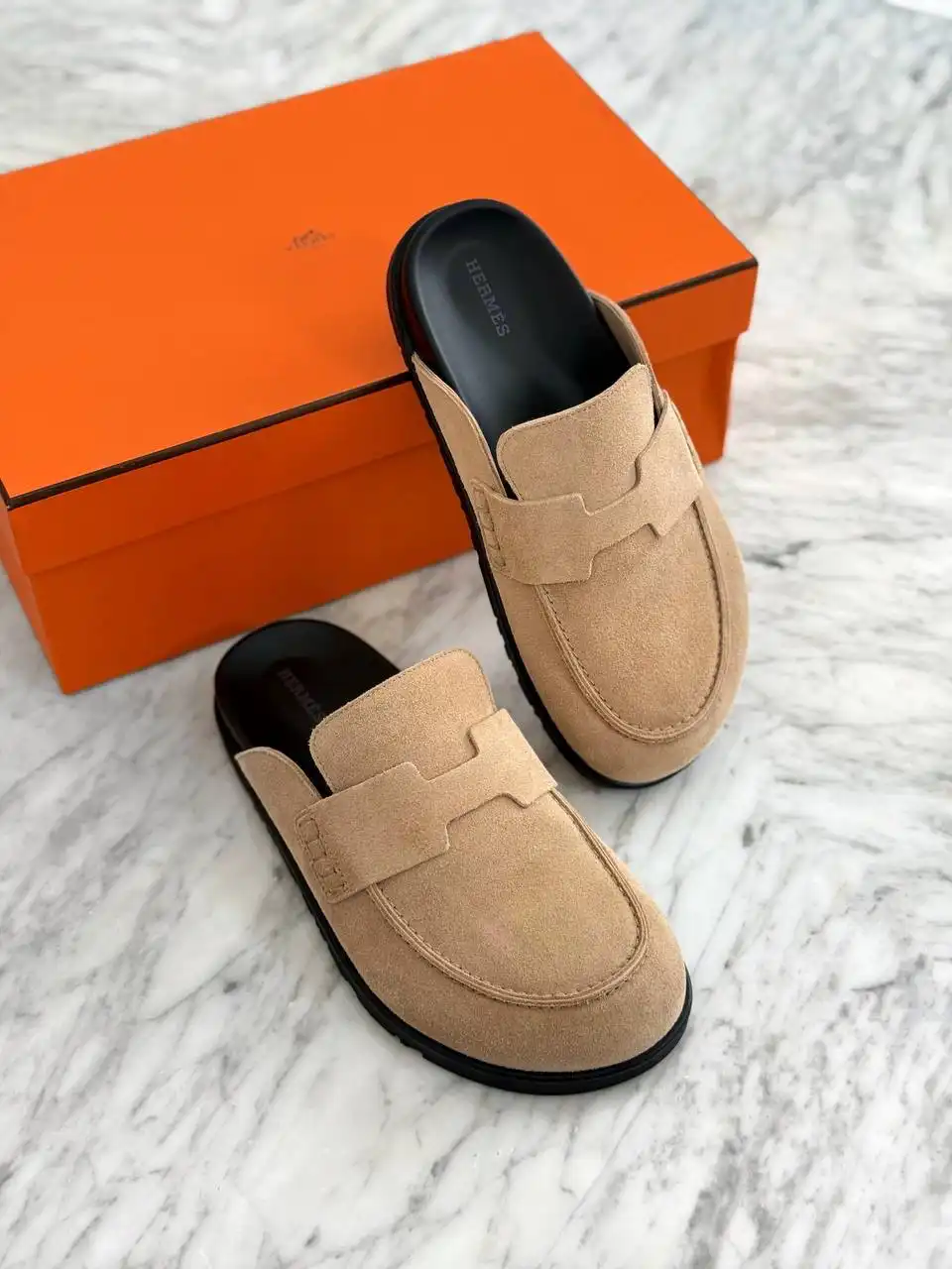 Hermes Go Mules Suede Beige Camel - photo 1