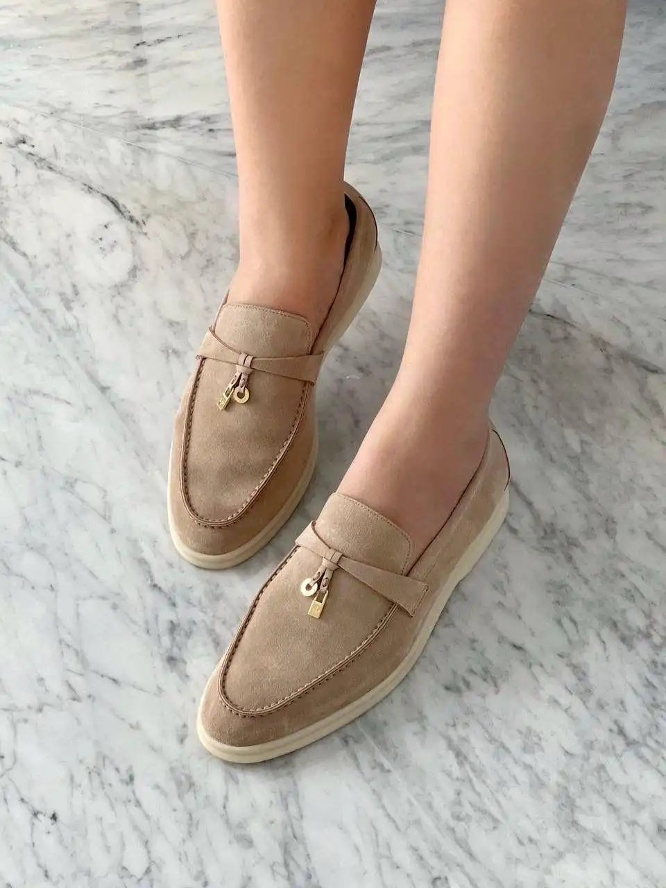 Loro Piana Loro Piana Summer Charms Walk Loafers Suede Sandstone GHW