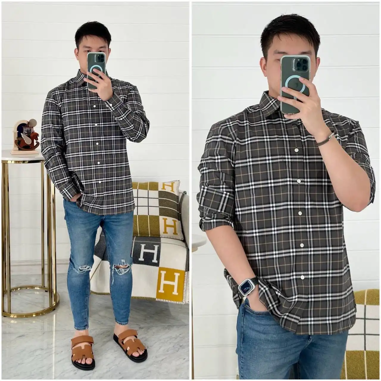 Burberry Burberry George Check Long Sleeve Shirt Dark Grey