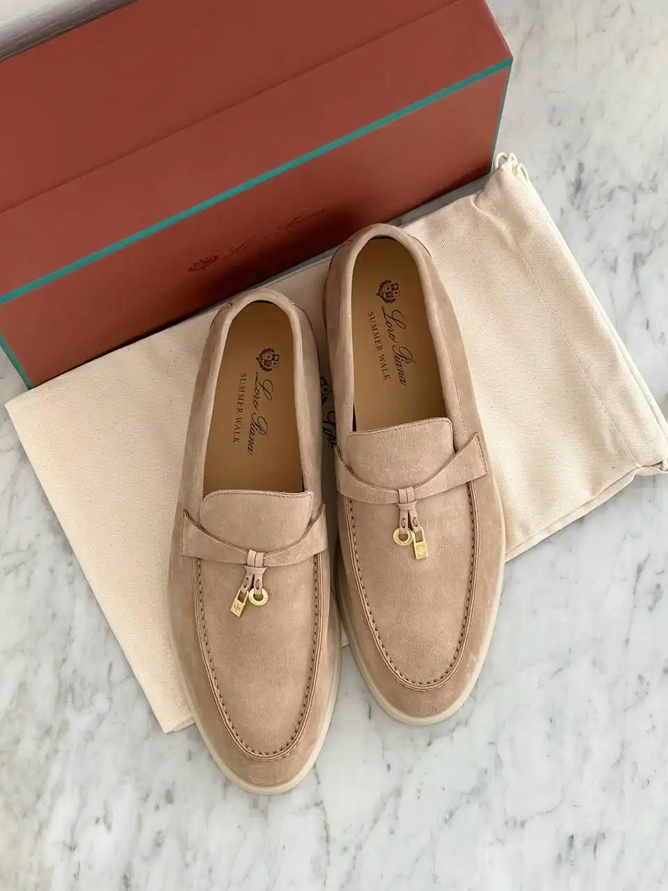 Loro Piana Loro Piana Summer Charms Walk Loafers Suede Sandstone GHW