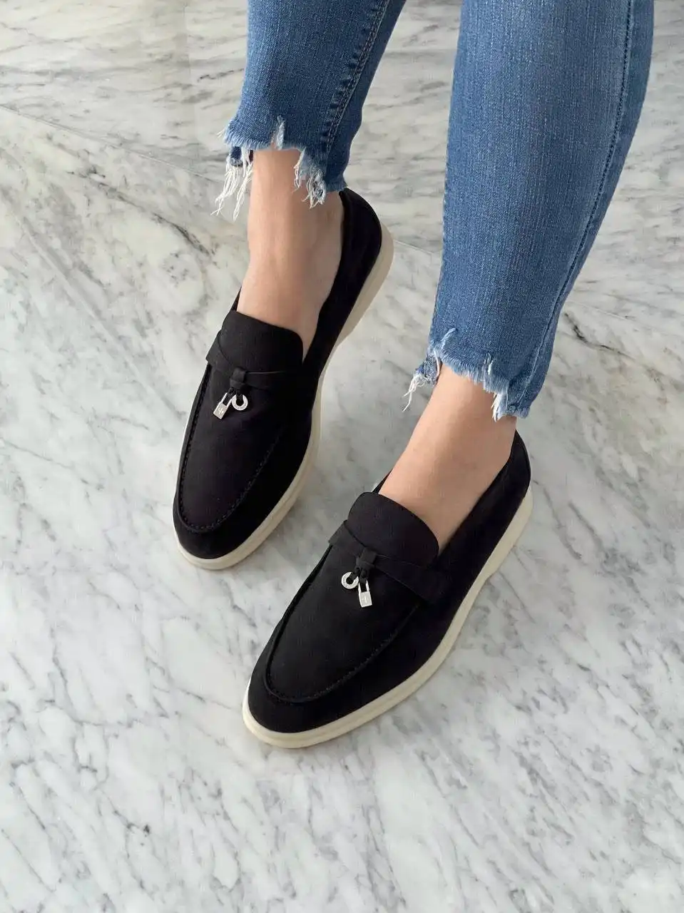 Loro Piana Loro Piana Summer Charms Walk Loafers Suede Black Caviar PHW