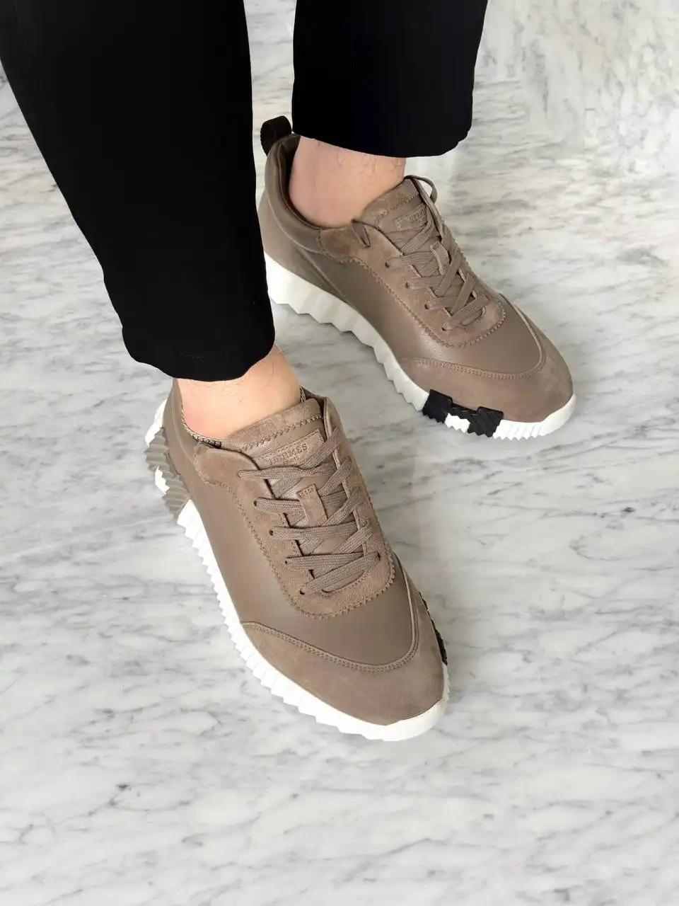 Hermes Bouncing Sneakers Leather Suede Etoupe - photo 3