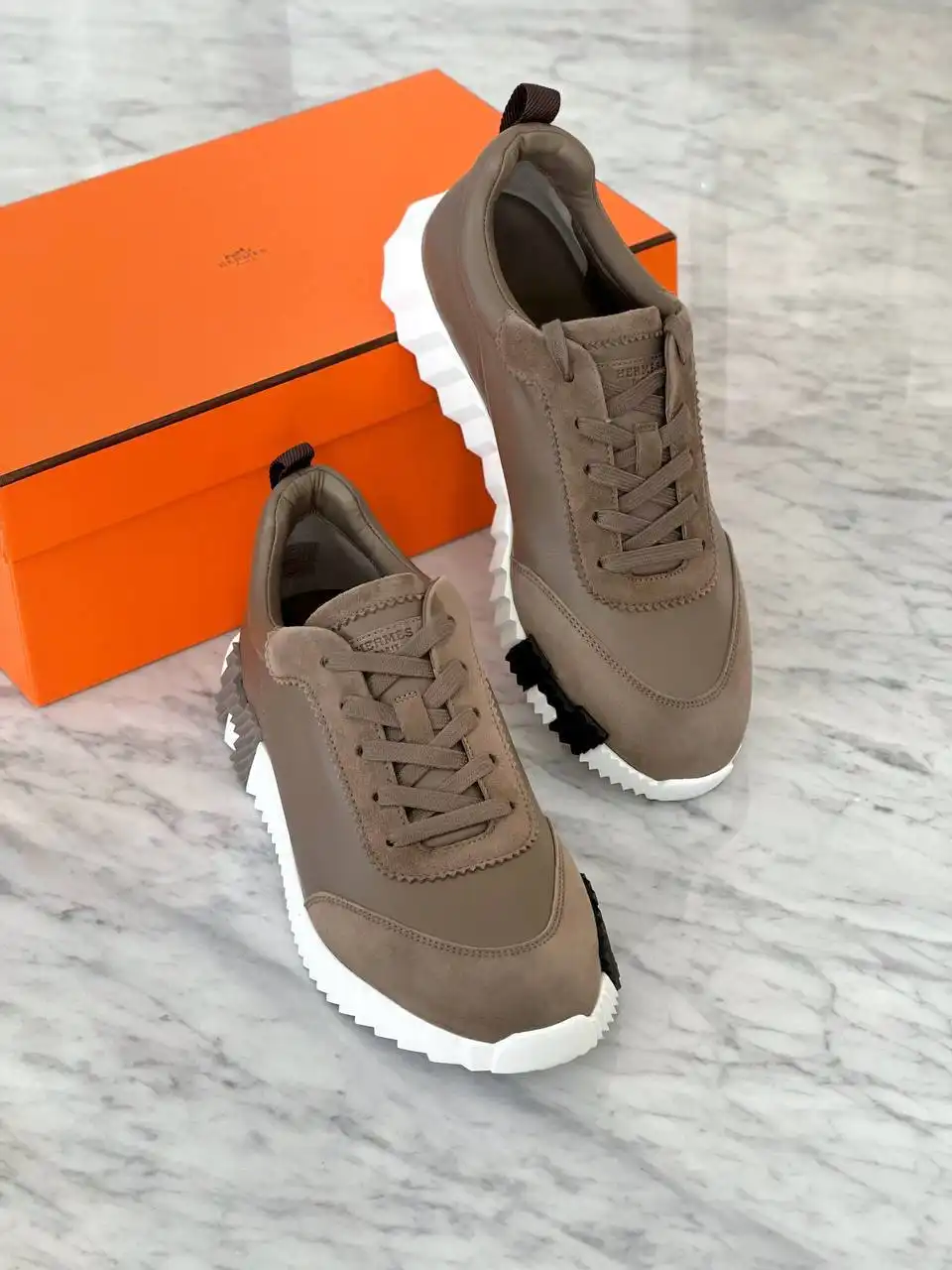 Hermes Bouncing Sneakers Leather Suede Etoupe - photo 1