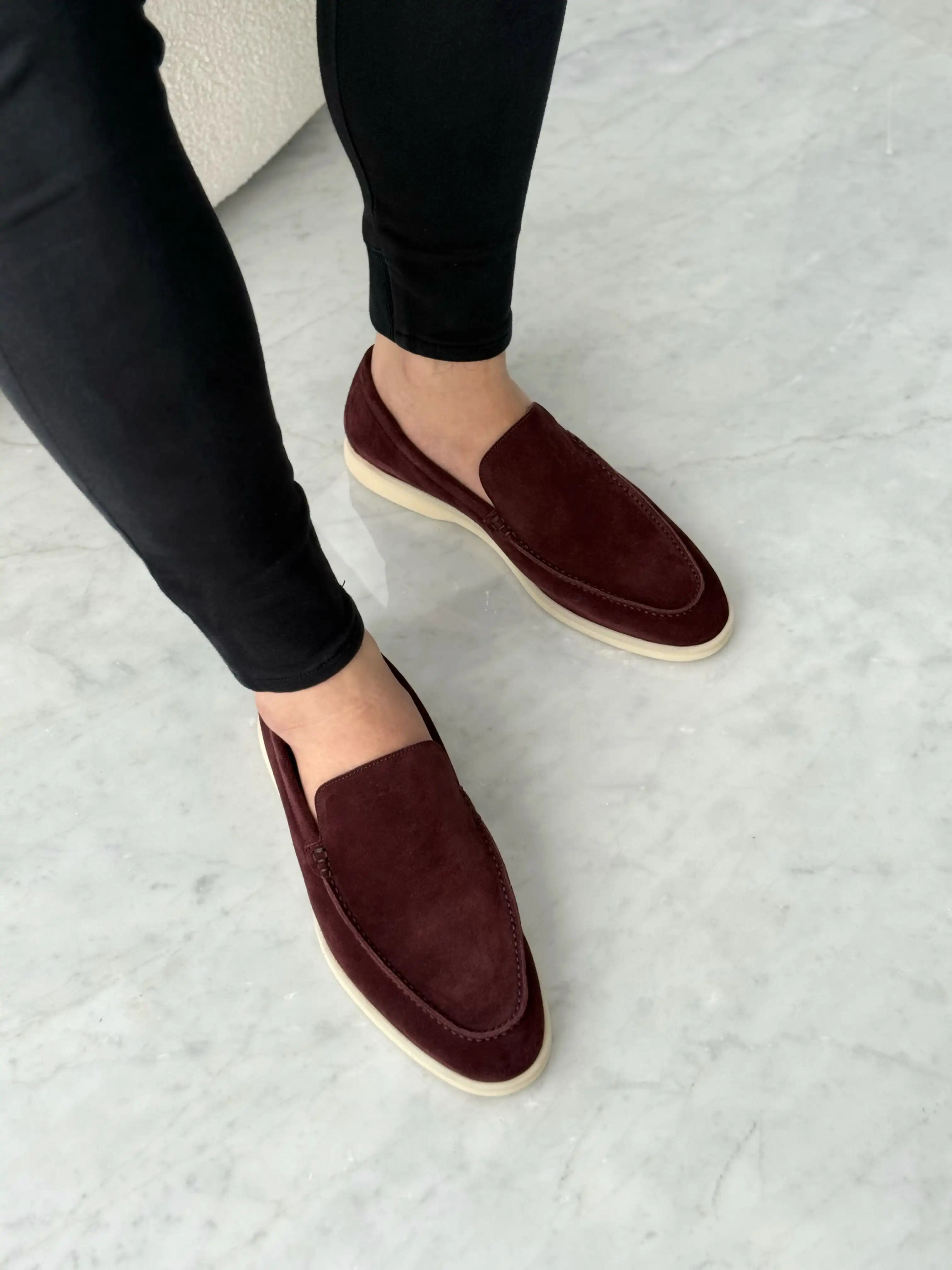 Loro Piana Men\'s Slip-On Loafers in Deep Bordeaux Loro Piana Summer Walk | Dark Cherry | EU44 | Depop main image 2