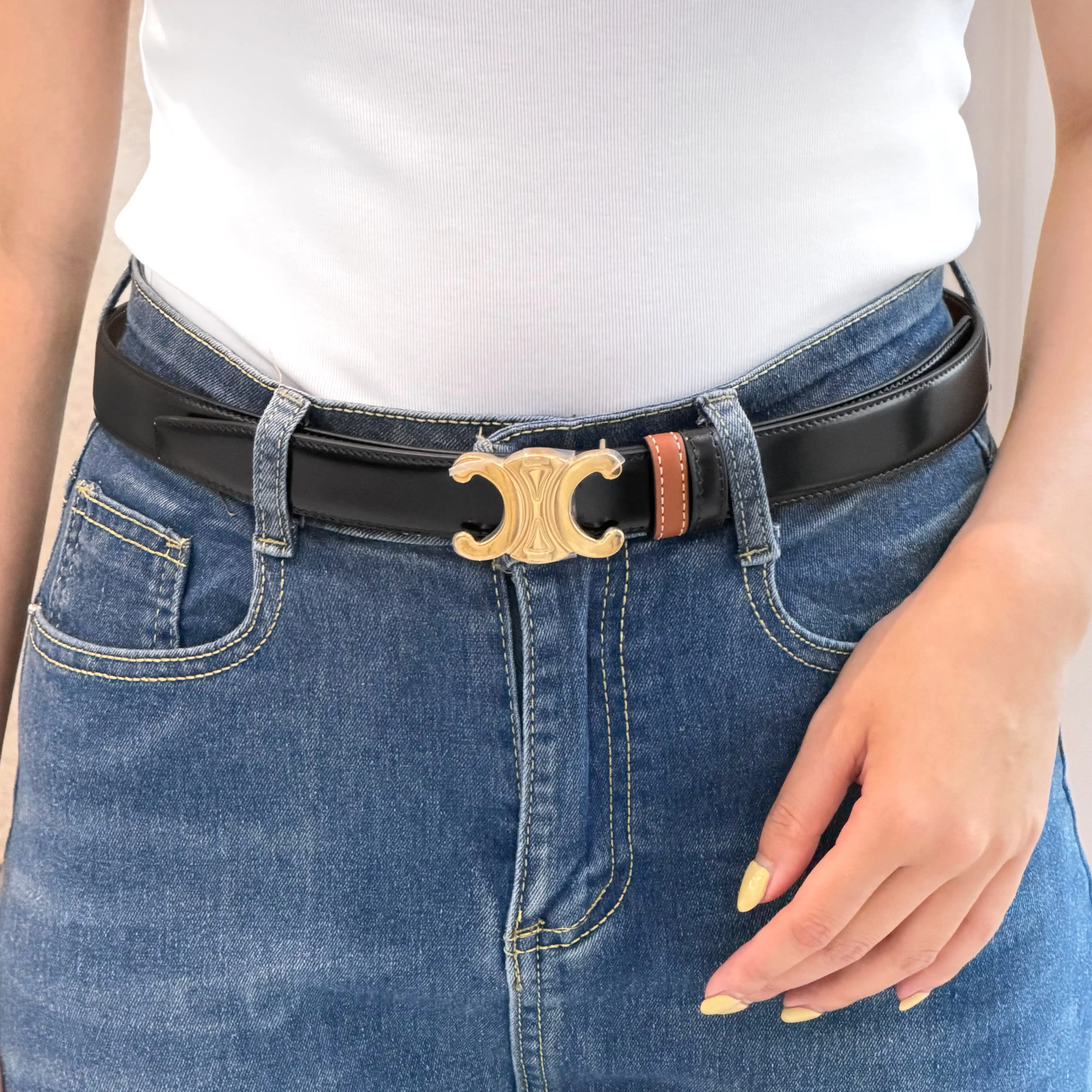 Celine Triomphe Belt Reverse Black Tan 2.5 Cm - photo 3