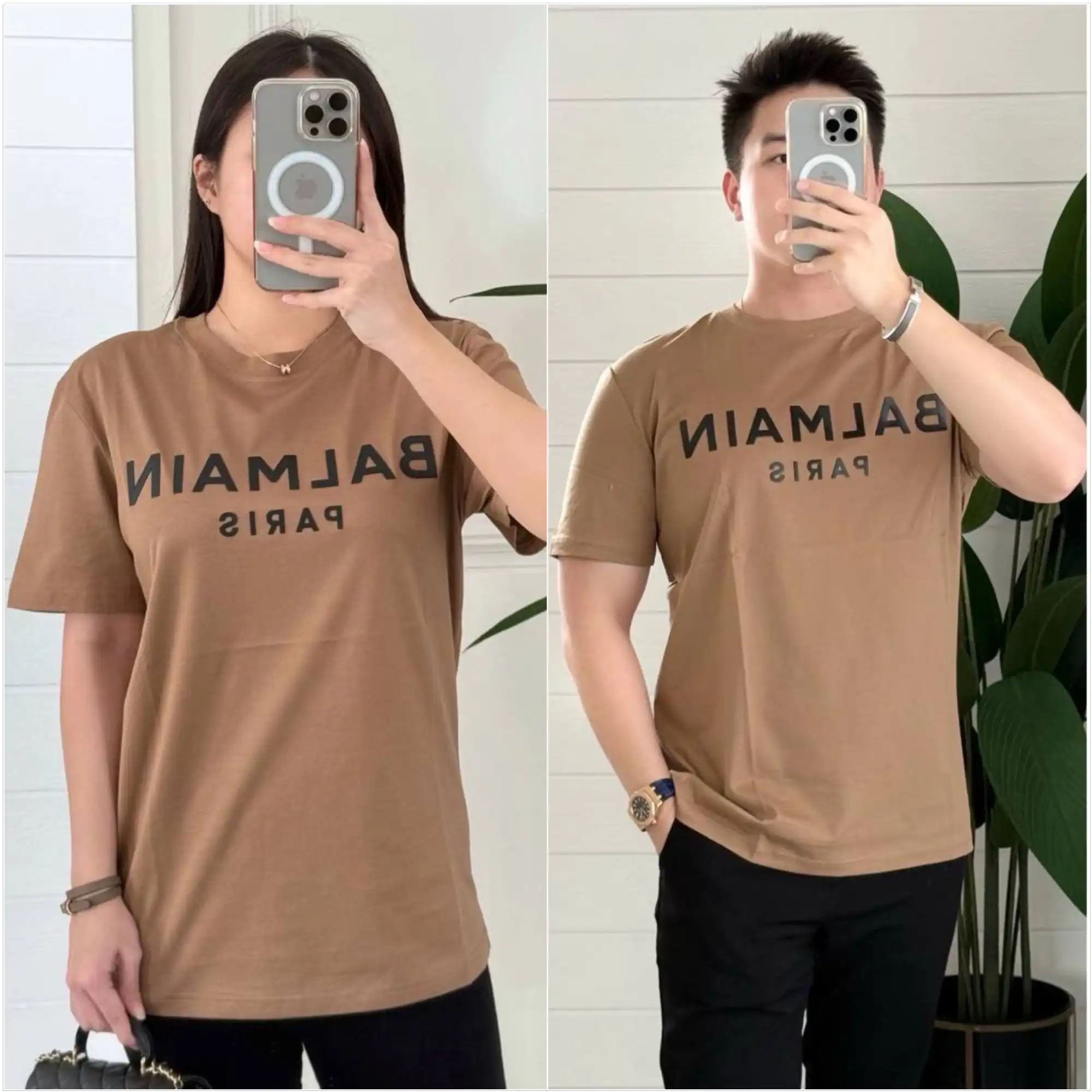 Balmain Balmain Tshirt Brown Logo Black