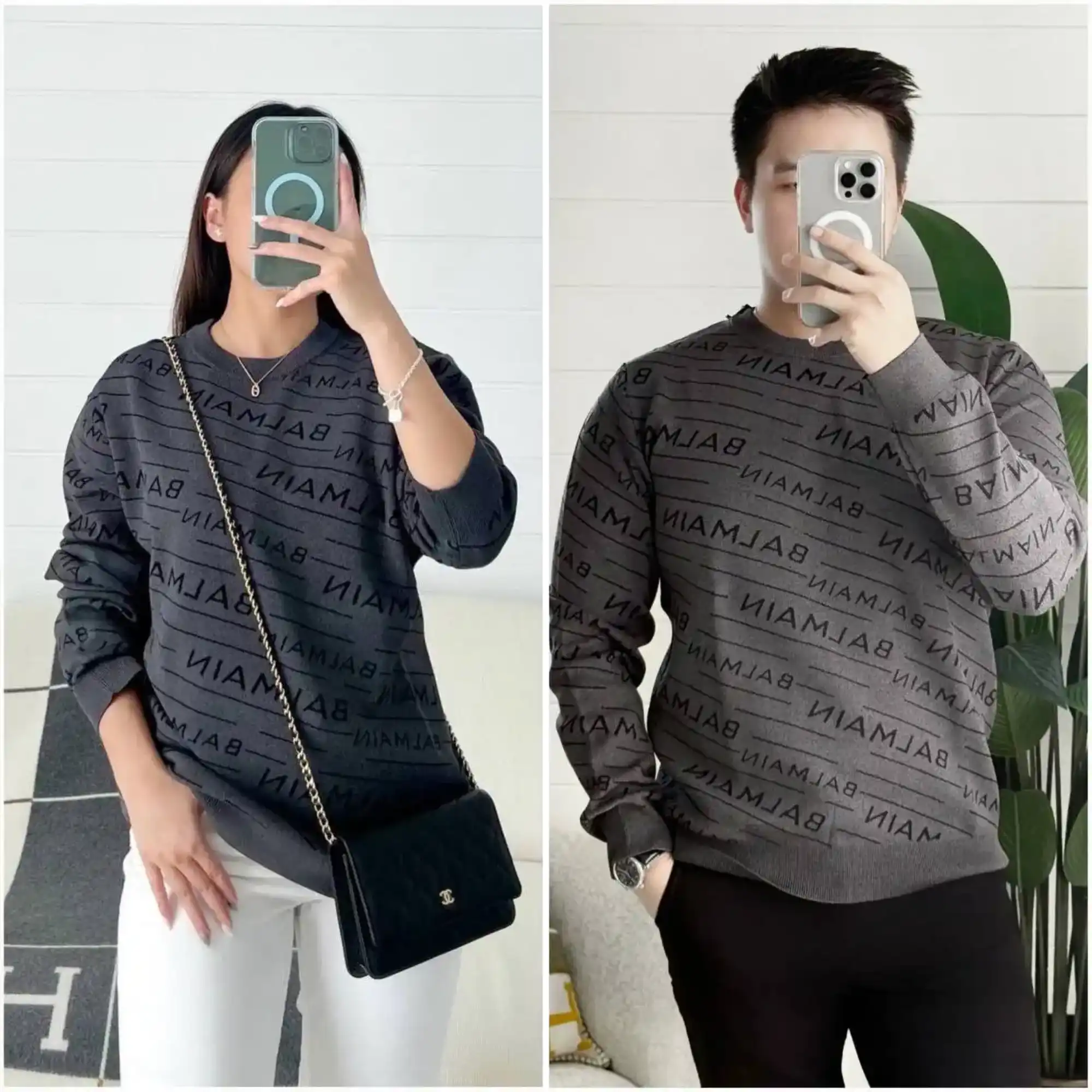 Balmain Sweatshirt All Over Logo Dark Grey - photo 1